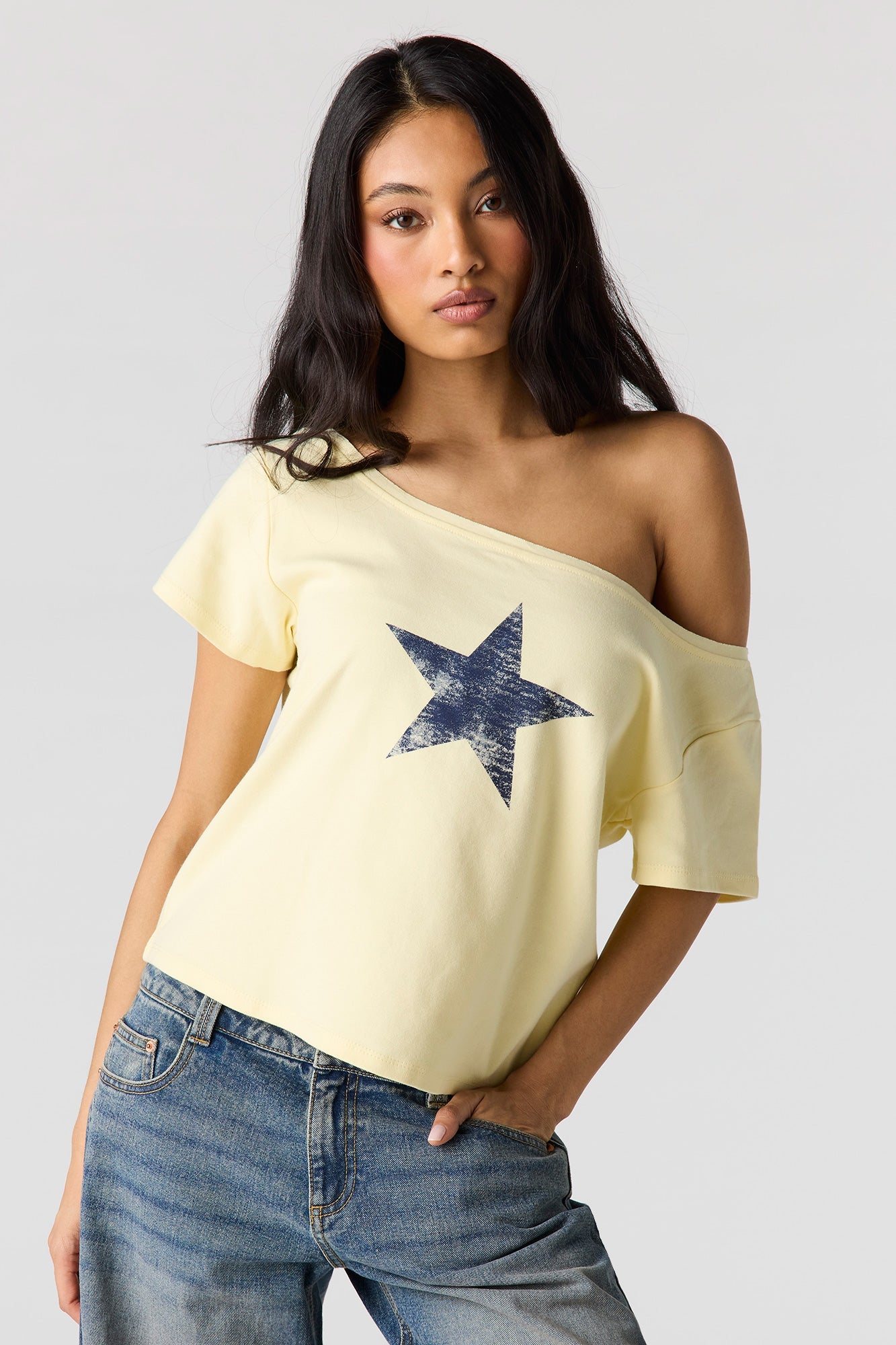 Graphic Off Shoulder Boxy T-Shirt