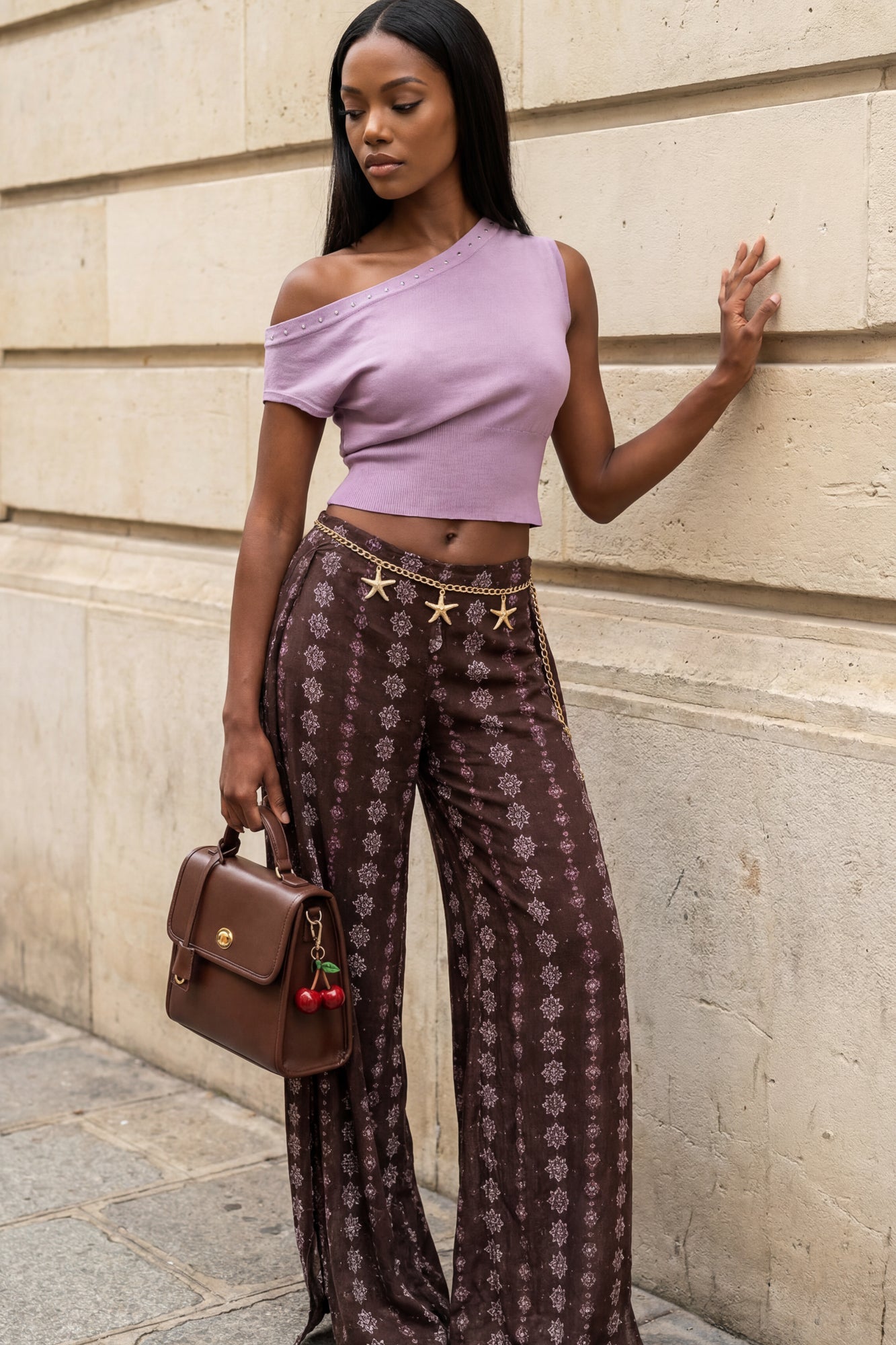 Studded Off-Shoulder Sweater Top