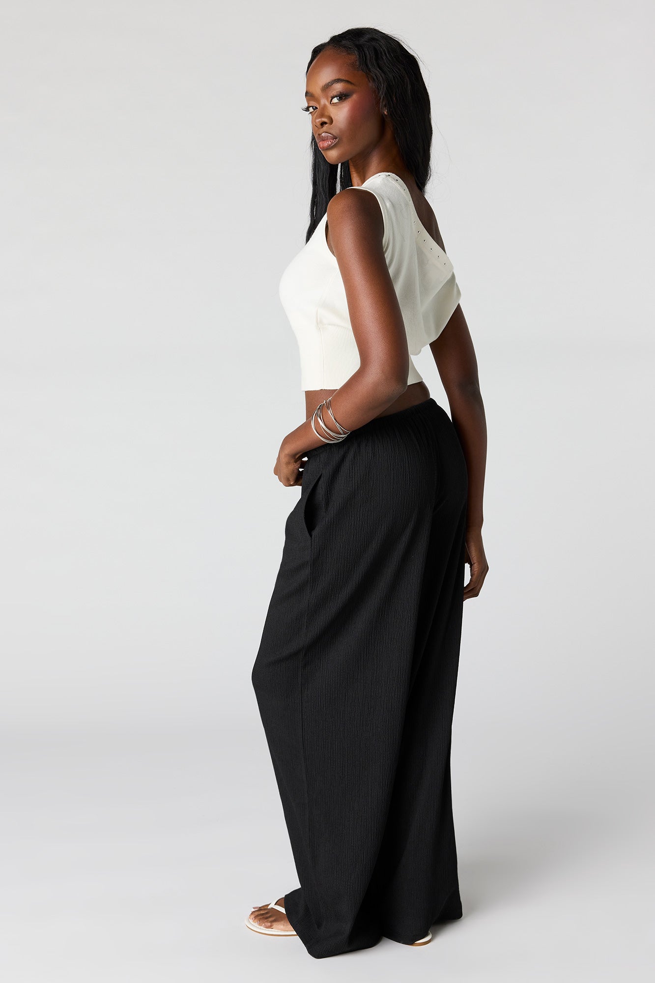 Textured Flowy Wide Leg Pant