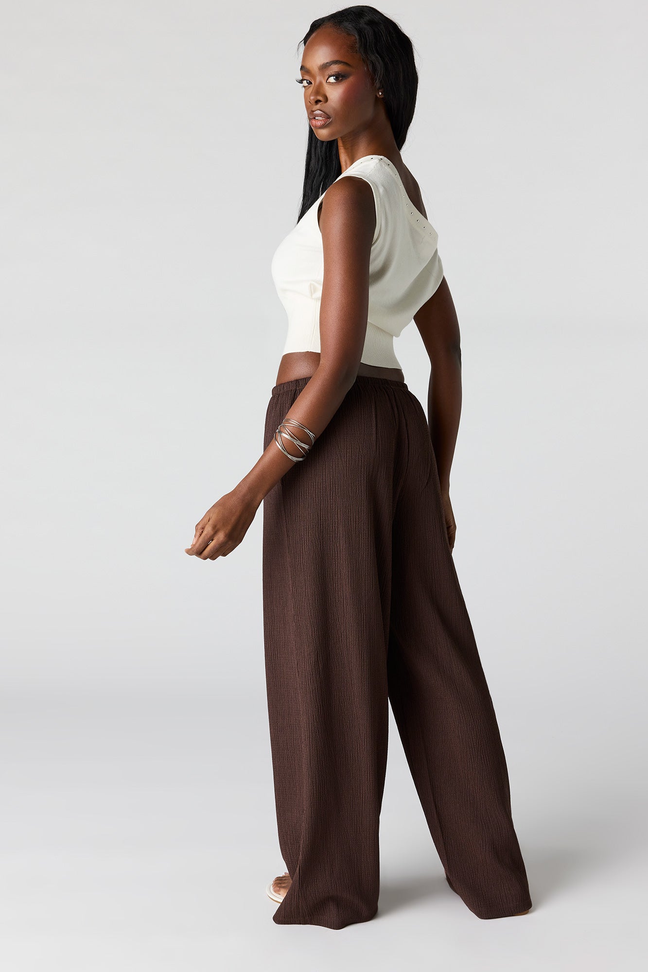 Textured Flowy Wide Leg Pant