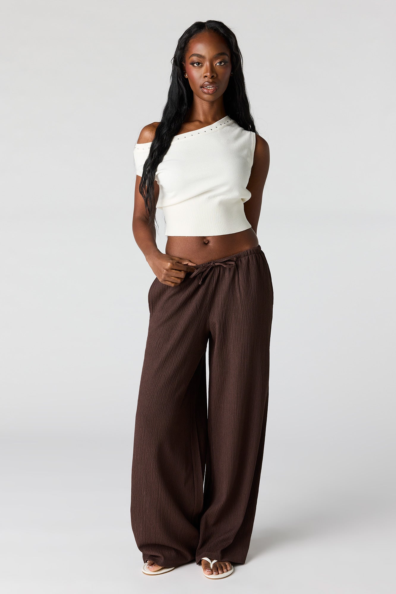 Textured Flowy Wide Leg Pant