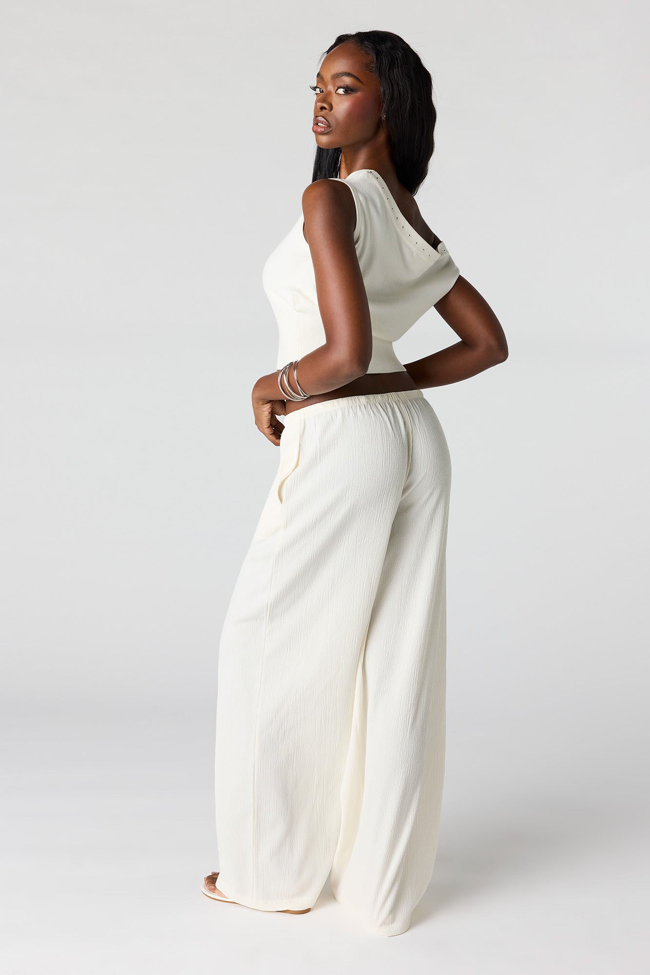 Textured Flowy Wide Leg Pant
