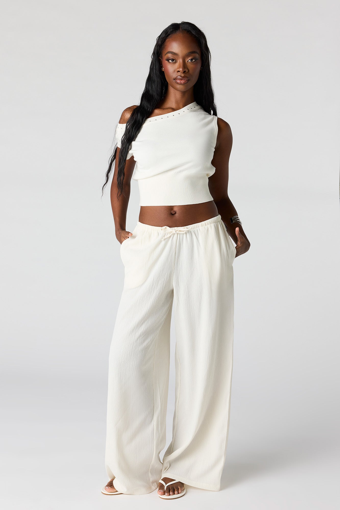 Textured Flowy Wide Leg Pant