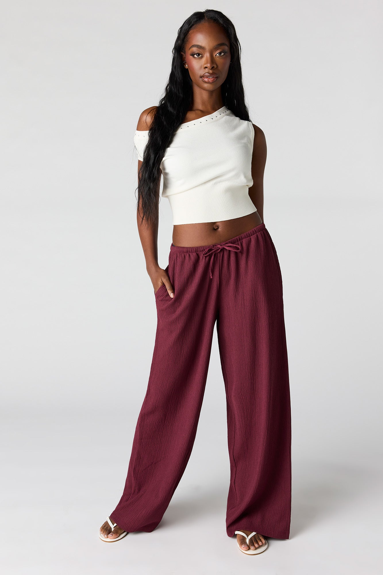 Textured Flowy Wide Leg Pant