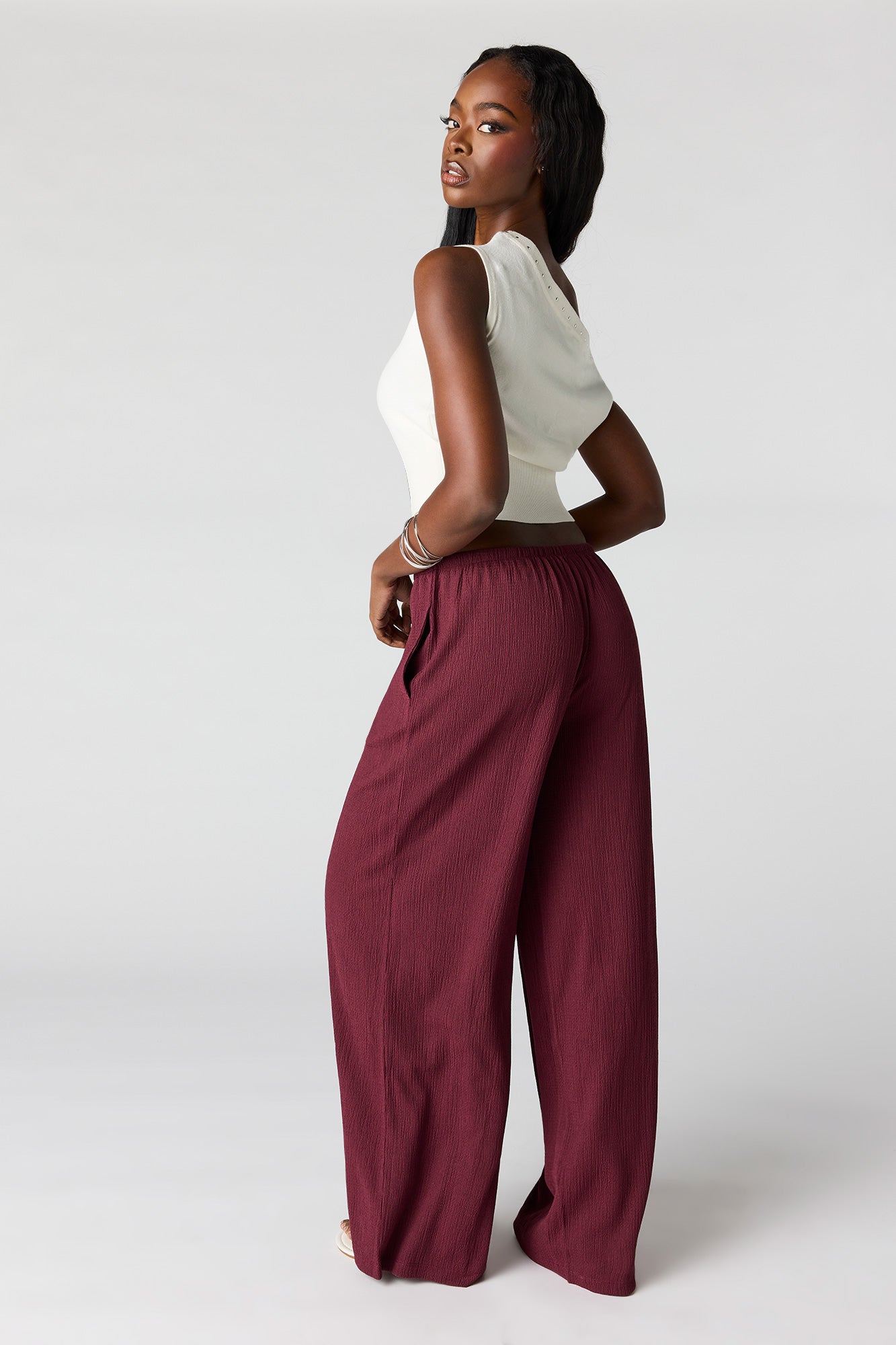 Textured Flowy Wide Leg Pant