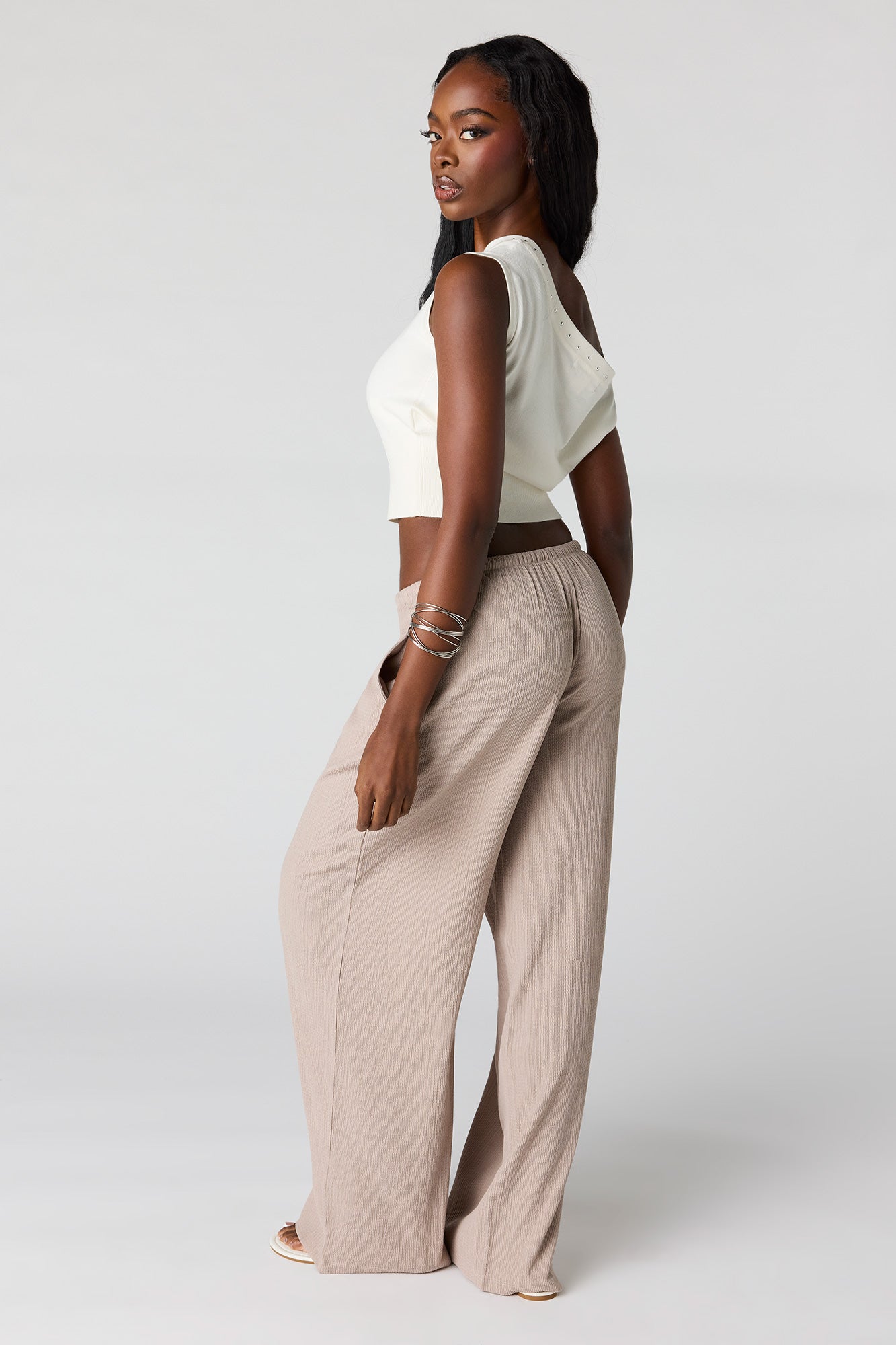 Textured Flowy Wide Leg Pant