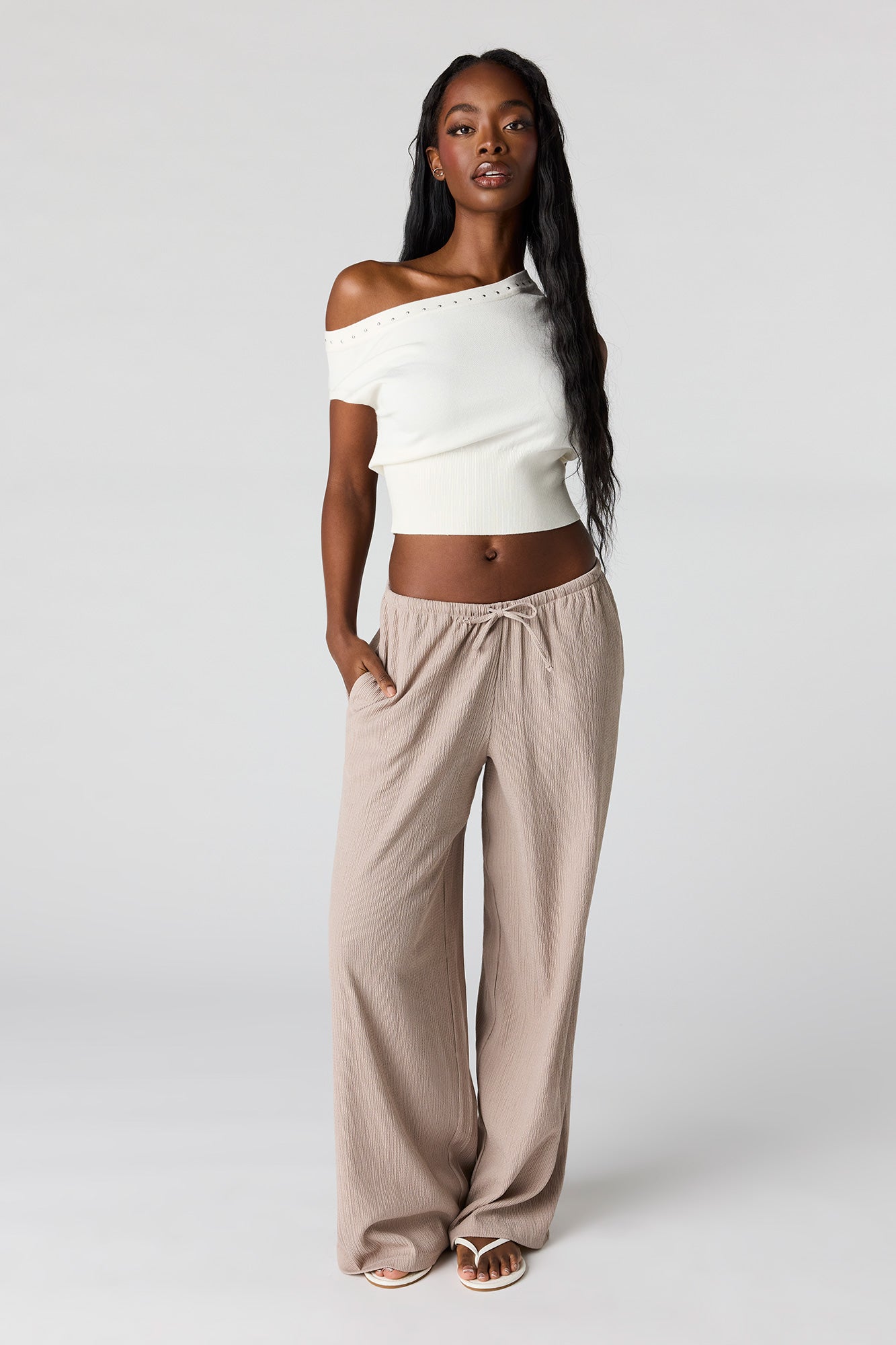 Textured Flowy Wide Leg Pant