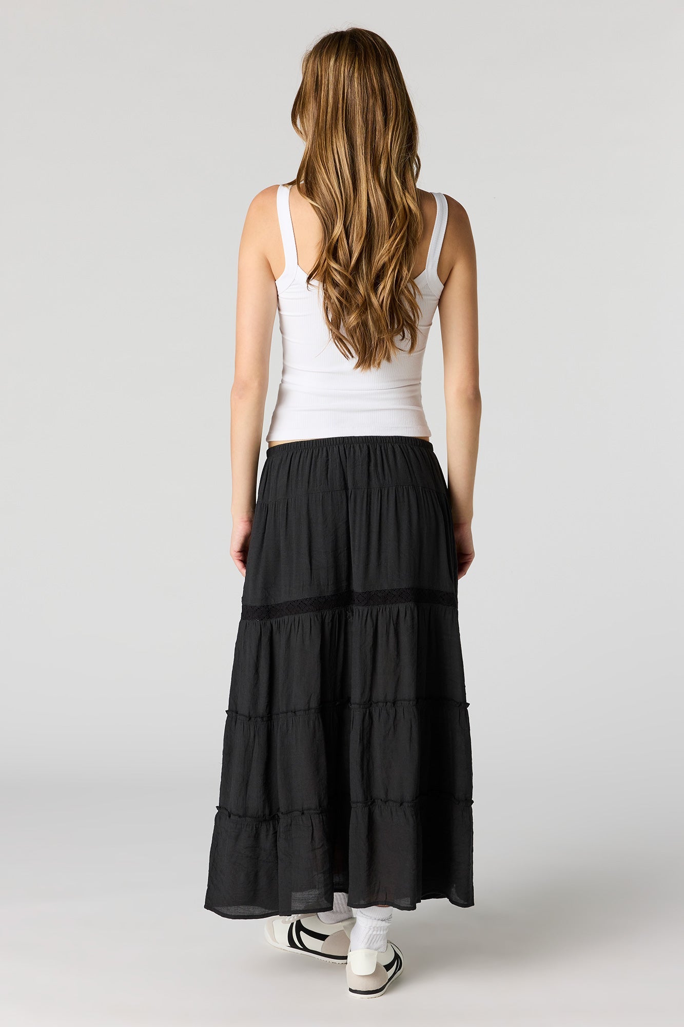 Crochet Detail Tiered Slit Maxi Skirt