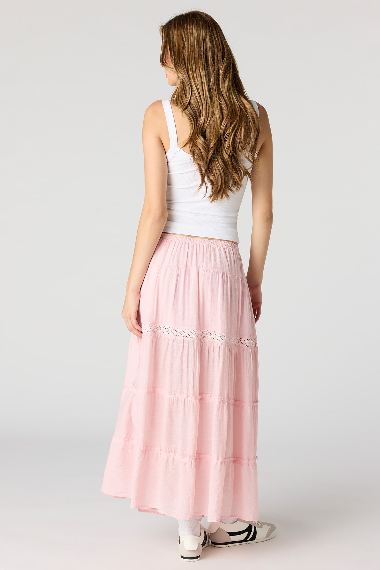 Crochet Detail Tiered Slit Maxi Skirt