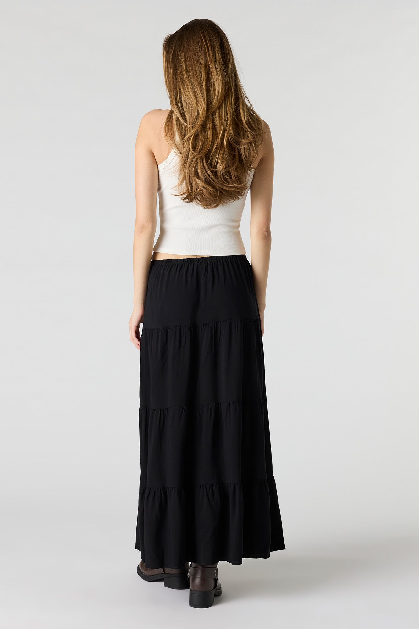 Drawstring Tiered Maxi Skirt