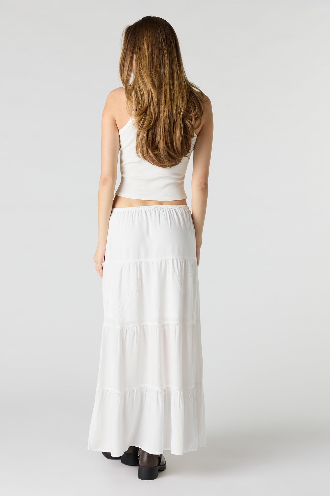 Drawstring Tiered Maxi Skirt
