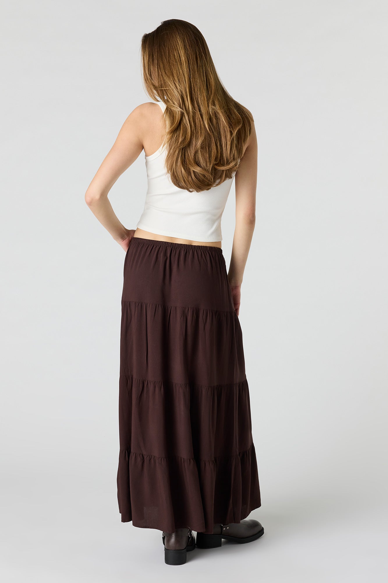 Drawstring Tiered Maxi Skirt