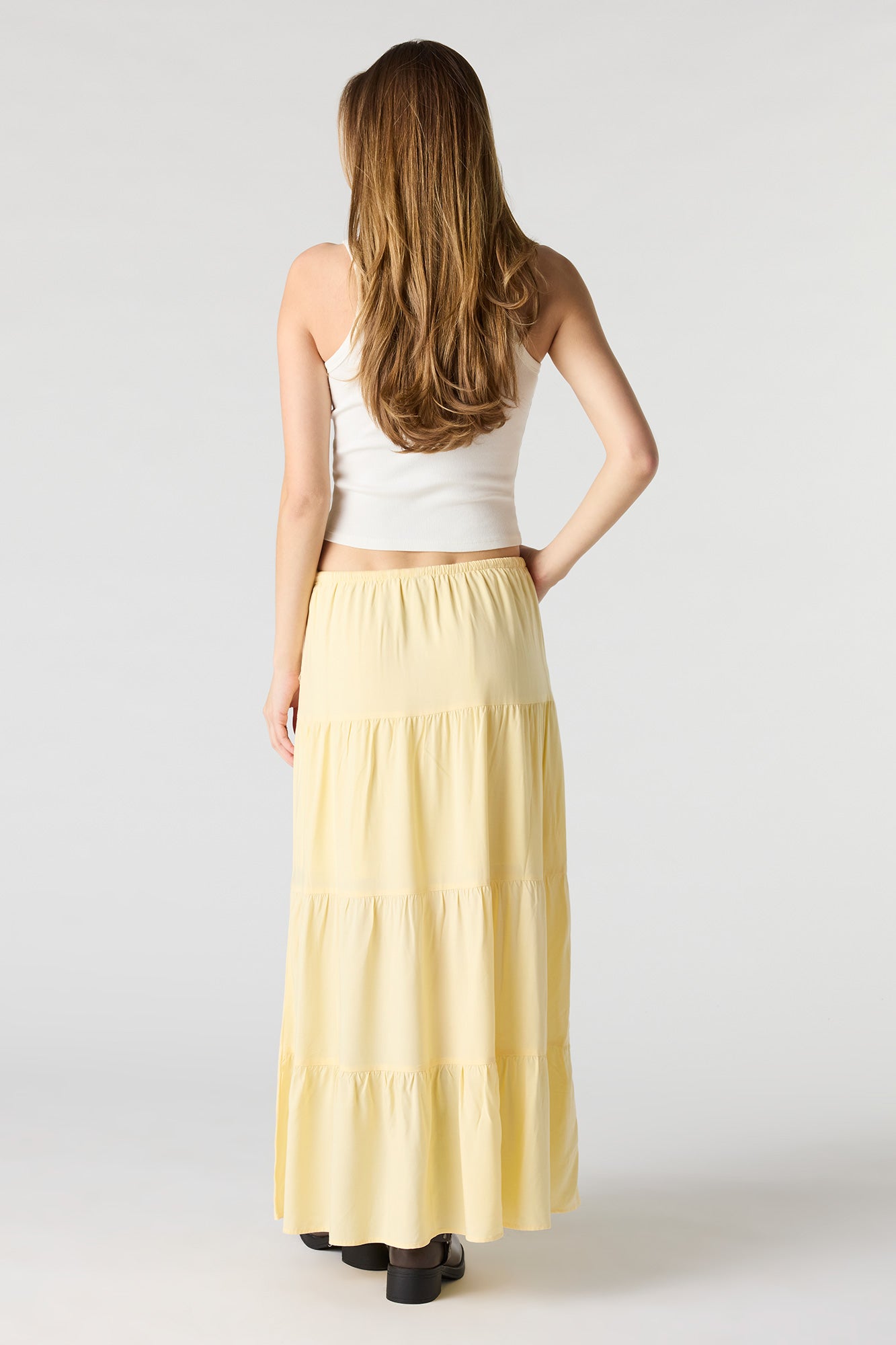 Drawstring Tiered Maxi Skirt