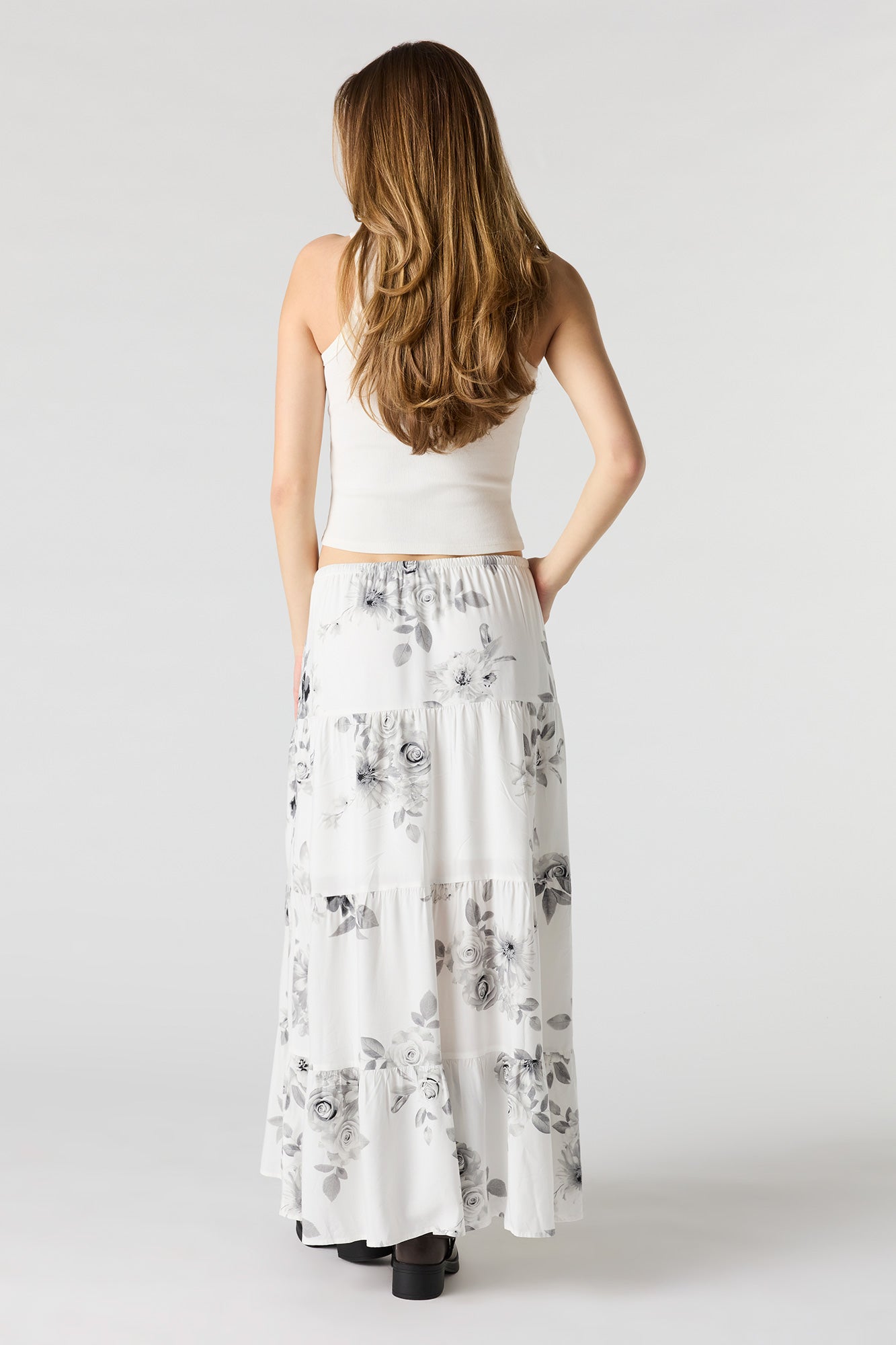 Drawstring Tiered Maxi Skirt