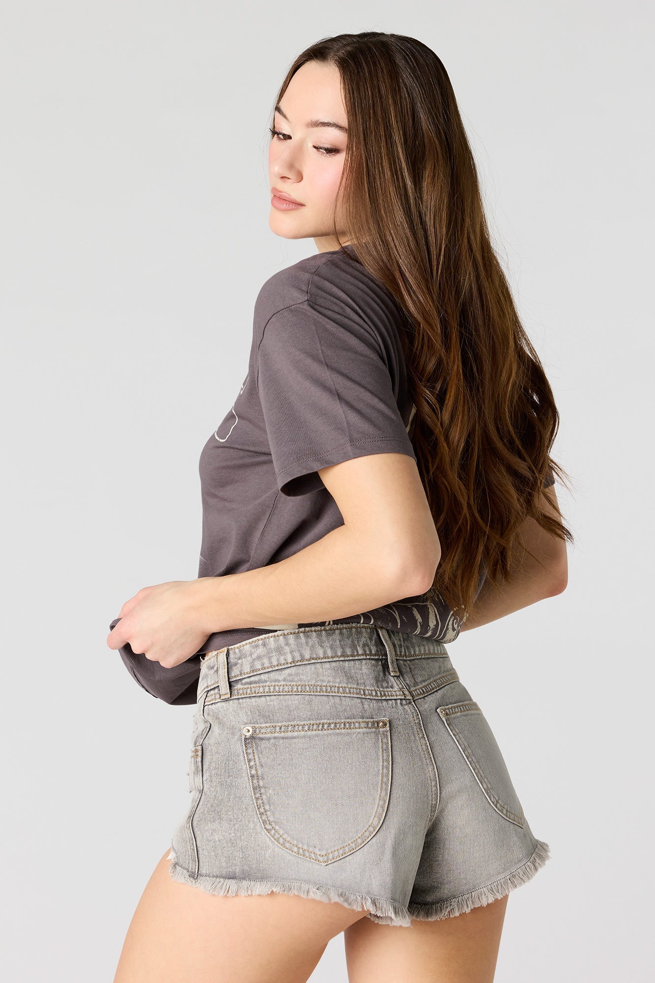 Cali Ripped Low Rise Grey Denim Short