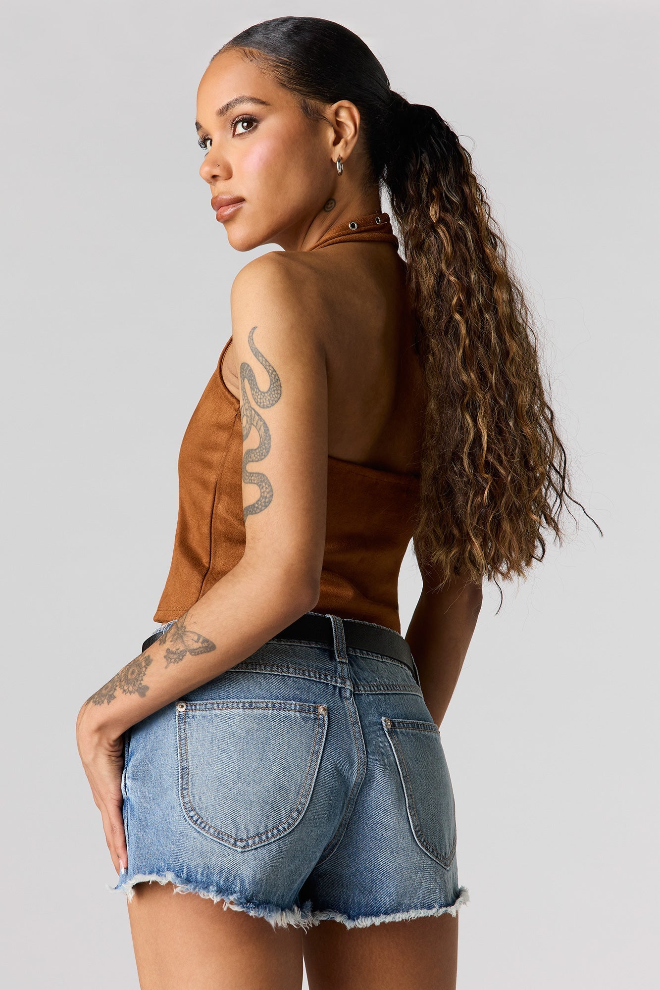 Ripped Low Rise Belted Denim Short