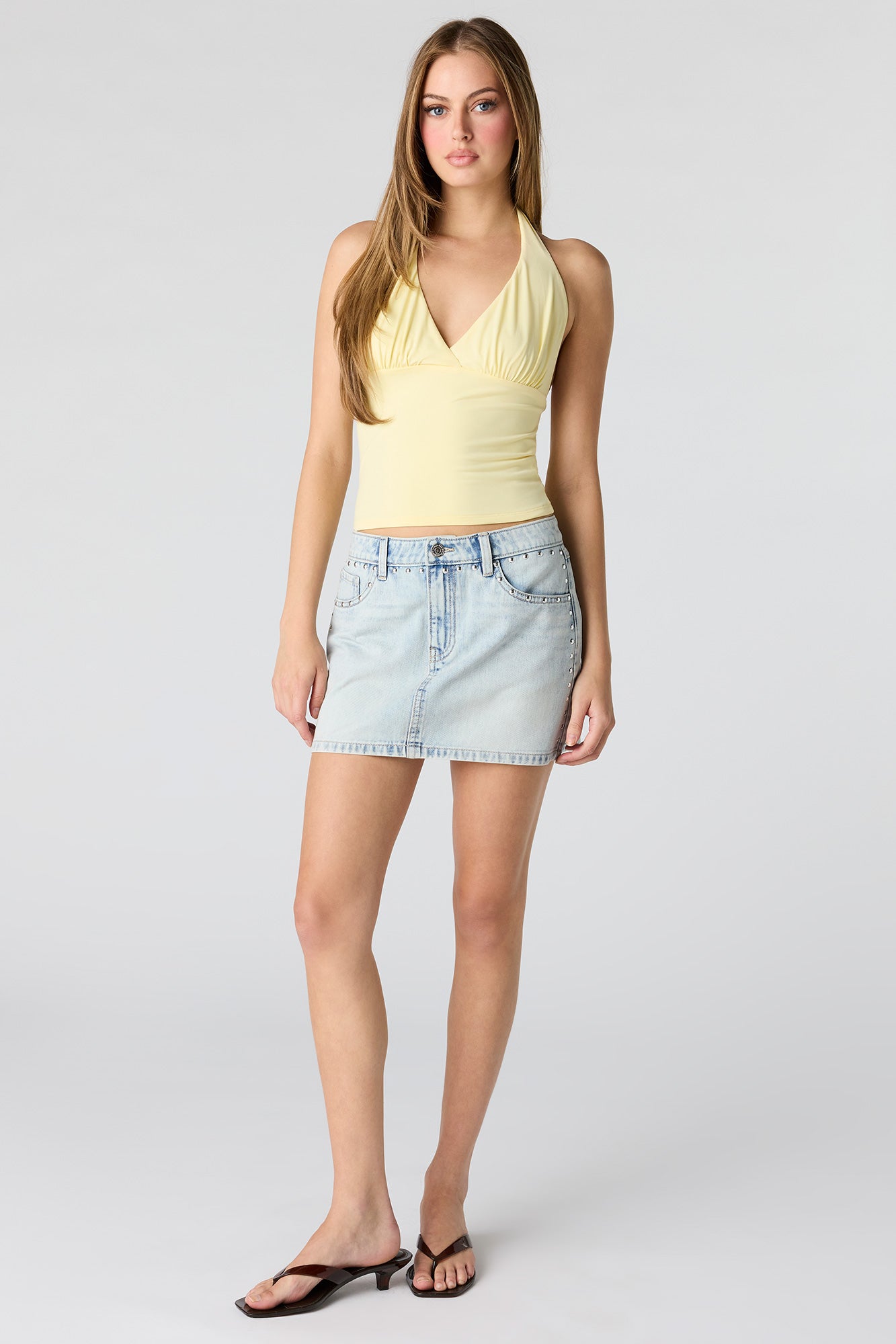 Studded Denim Mini Skirt