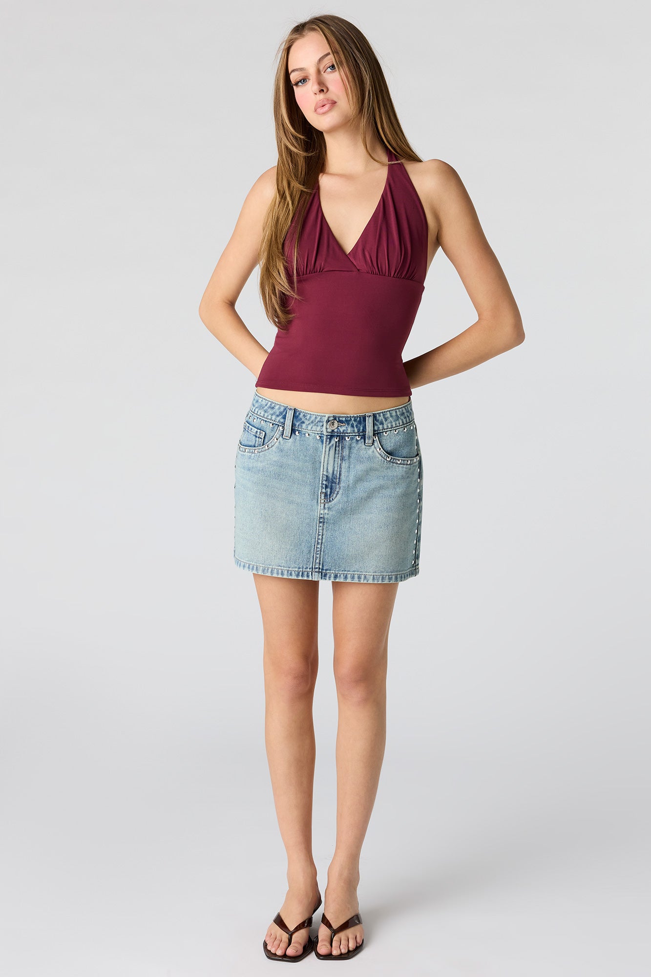 Studded Denim Mini Skirt