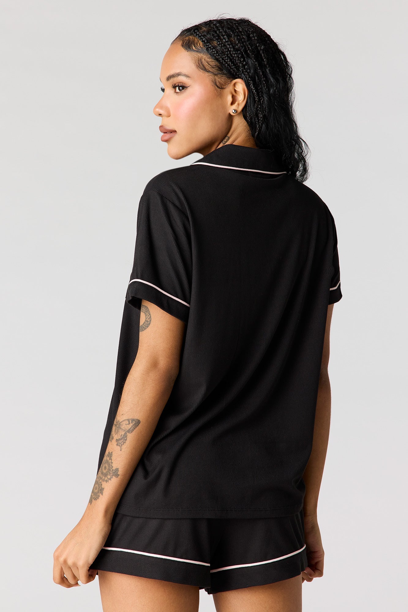 Button-Up Collared Top & Short Pajama Set