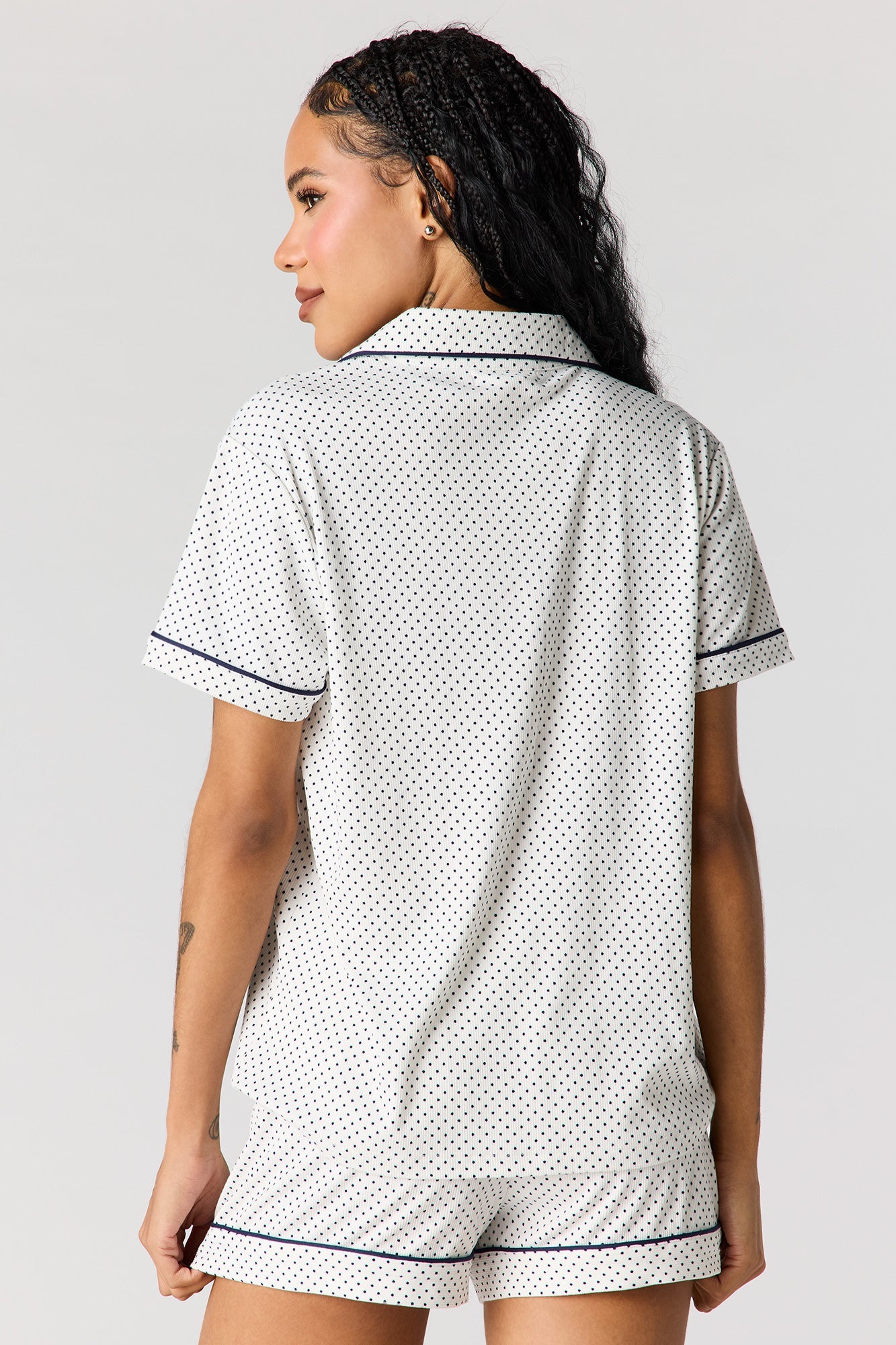 Button-Up Collared Top & Short Pajama Set
