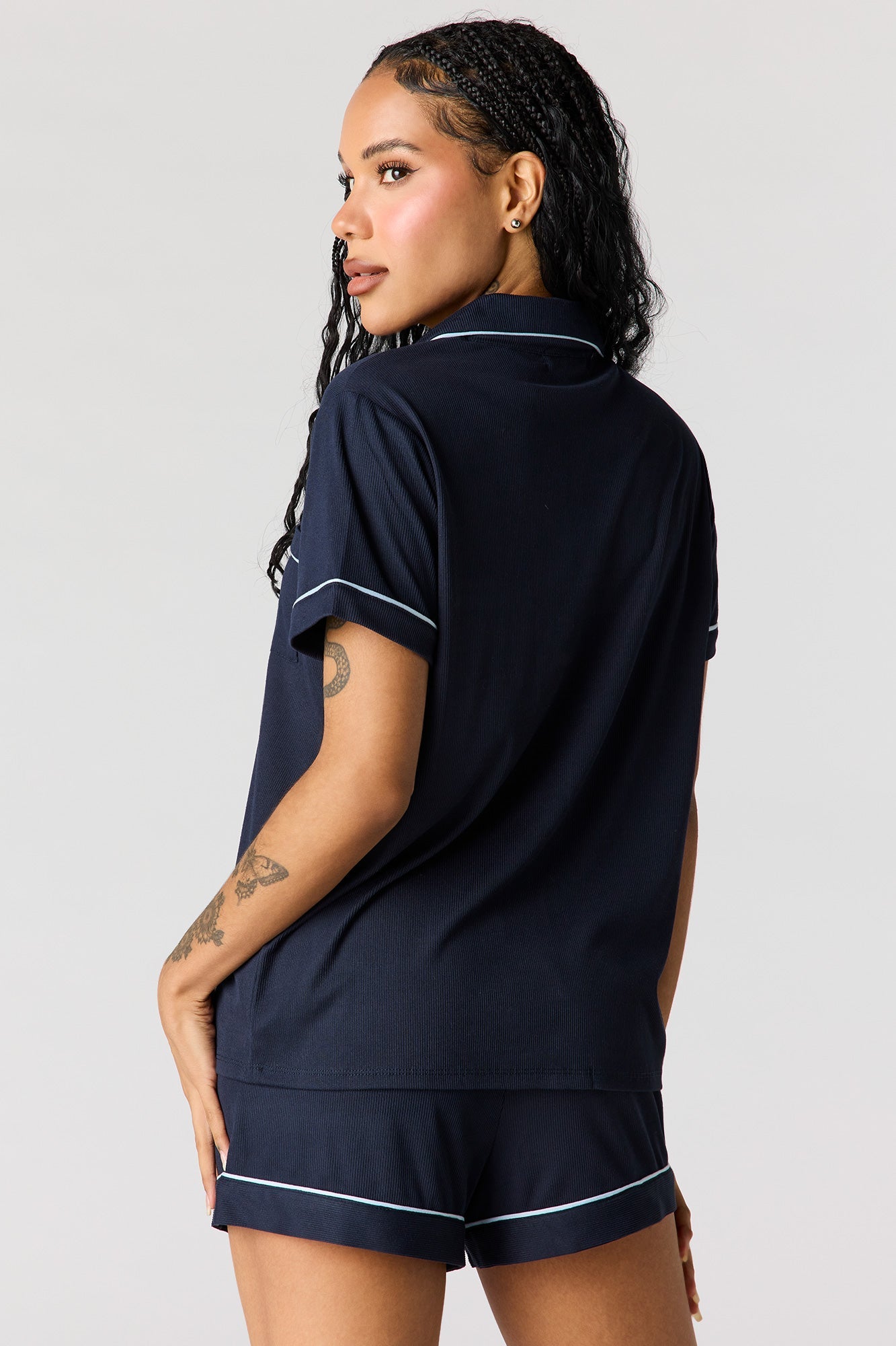 Button-Up Collared Top & Short Pajama Set