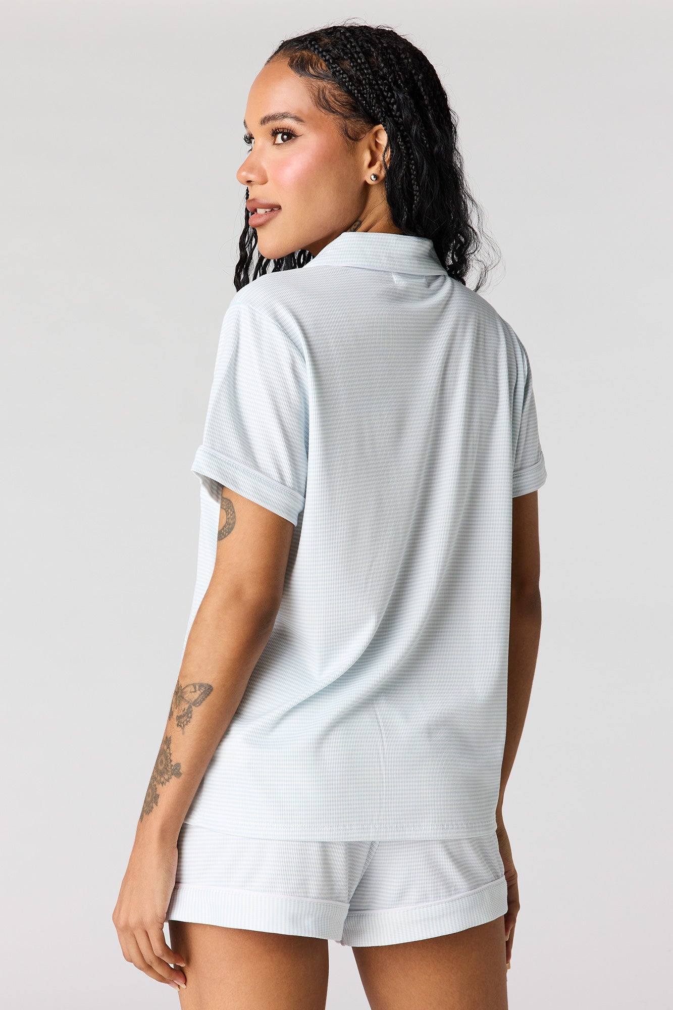 Button-Up Collared Top & Short Pajama Set