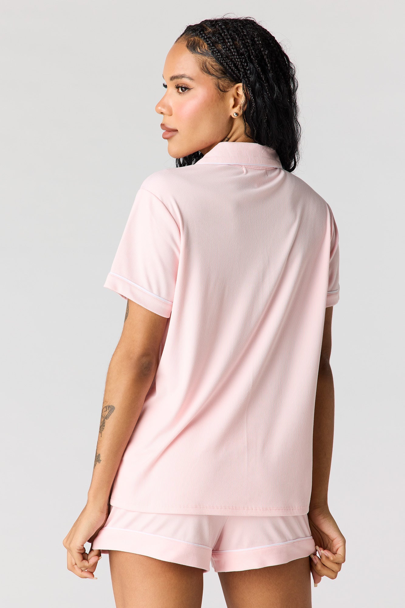 Button-Up Collared Top & Short Pajama Set