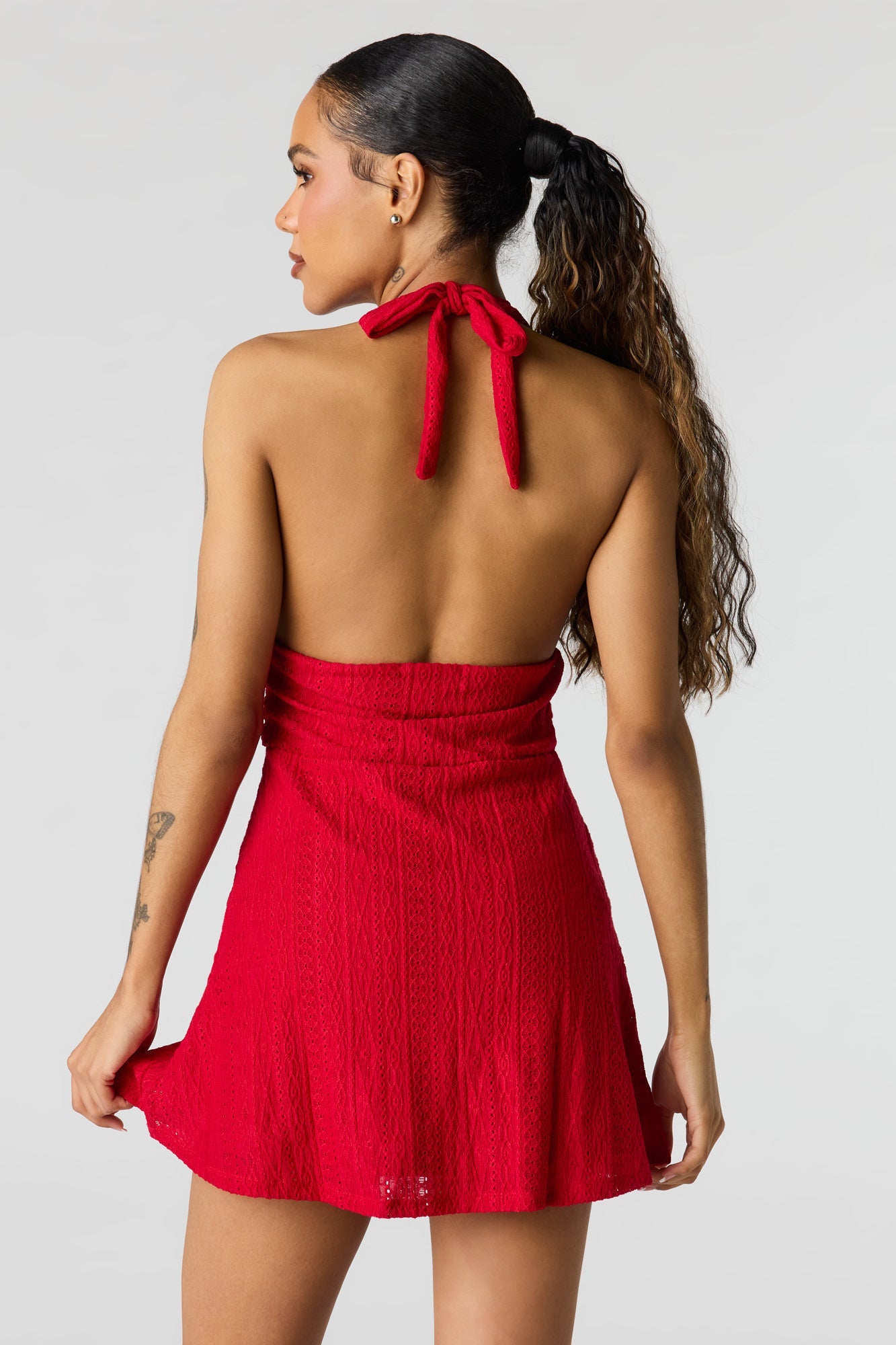 Textured Mini Halter Dress