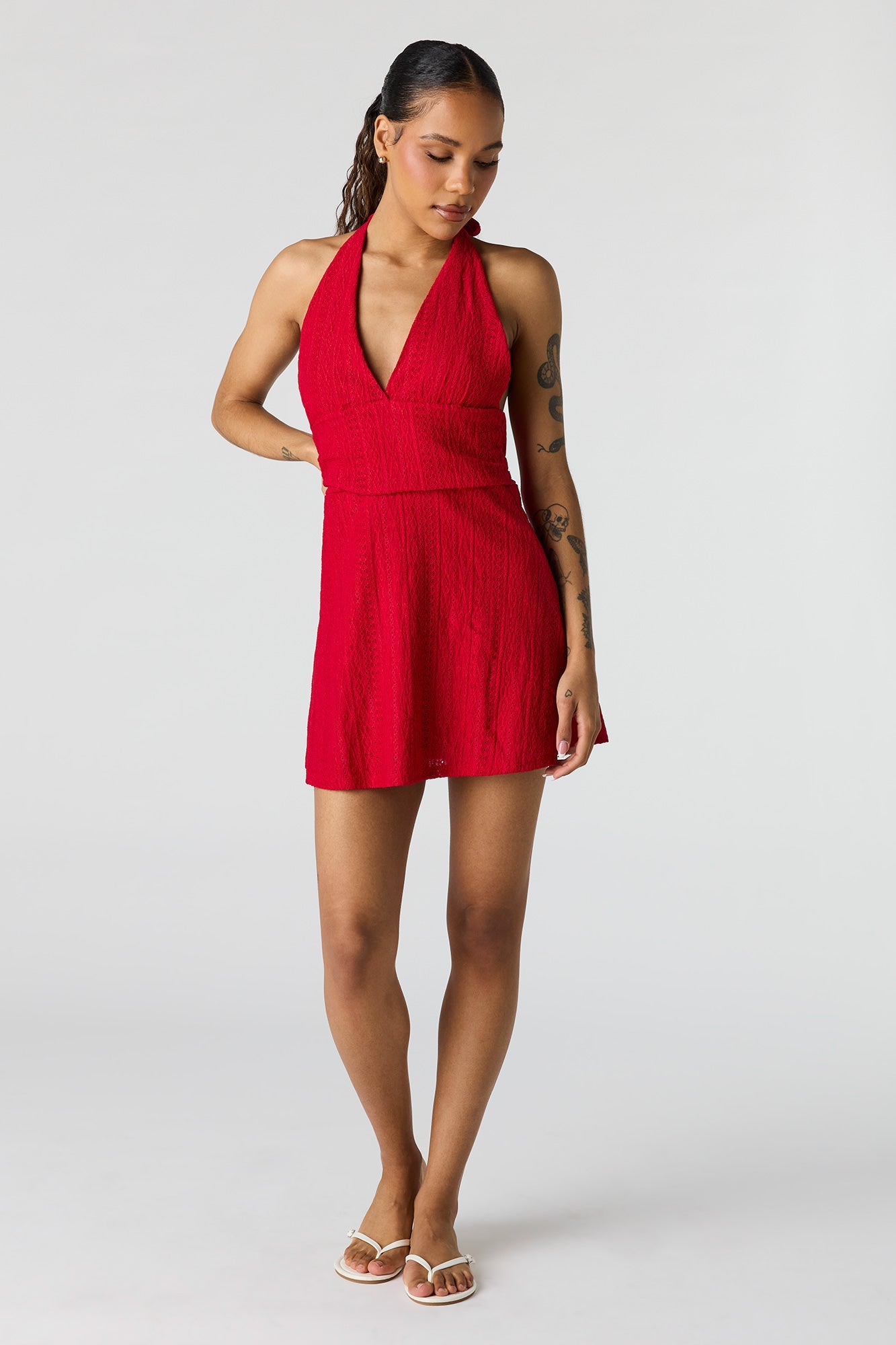 Textured Mini Halter Dress