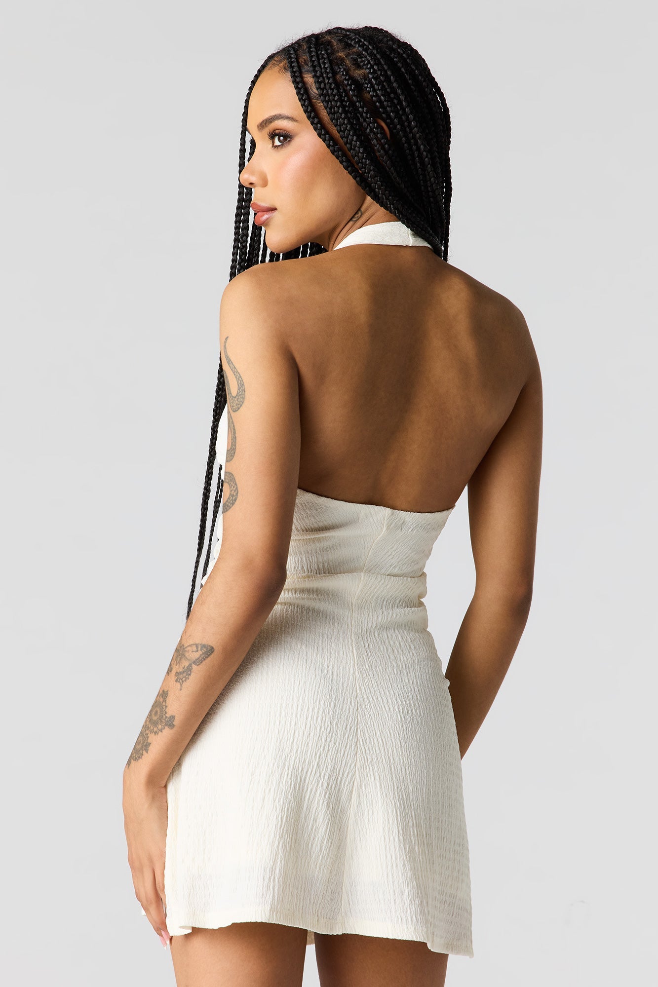Textured Cut-Out Front Cinched Mini Dress
