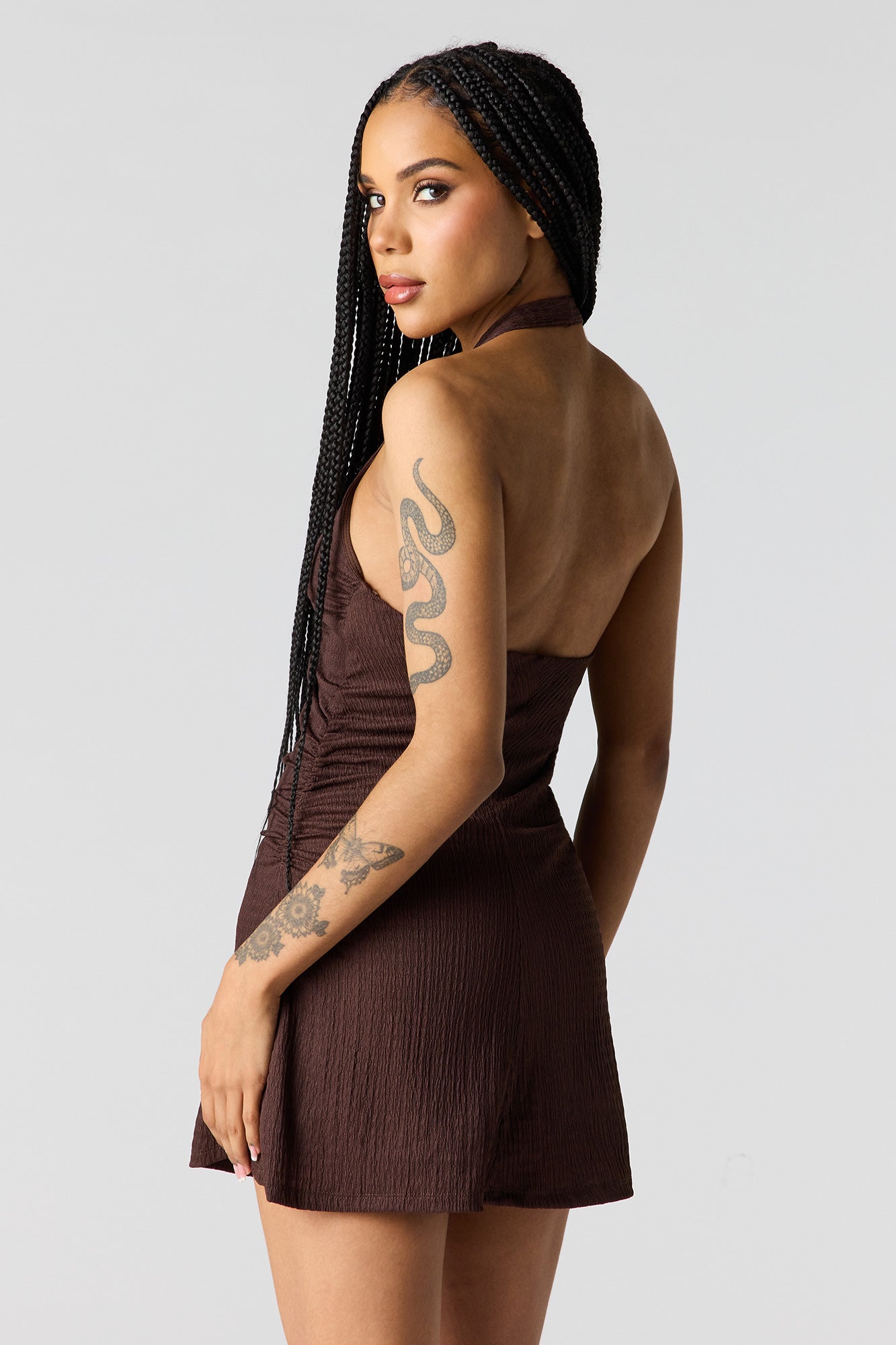 Textured Cut-Out Front Cinched Mini Dress