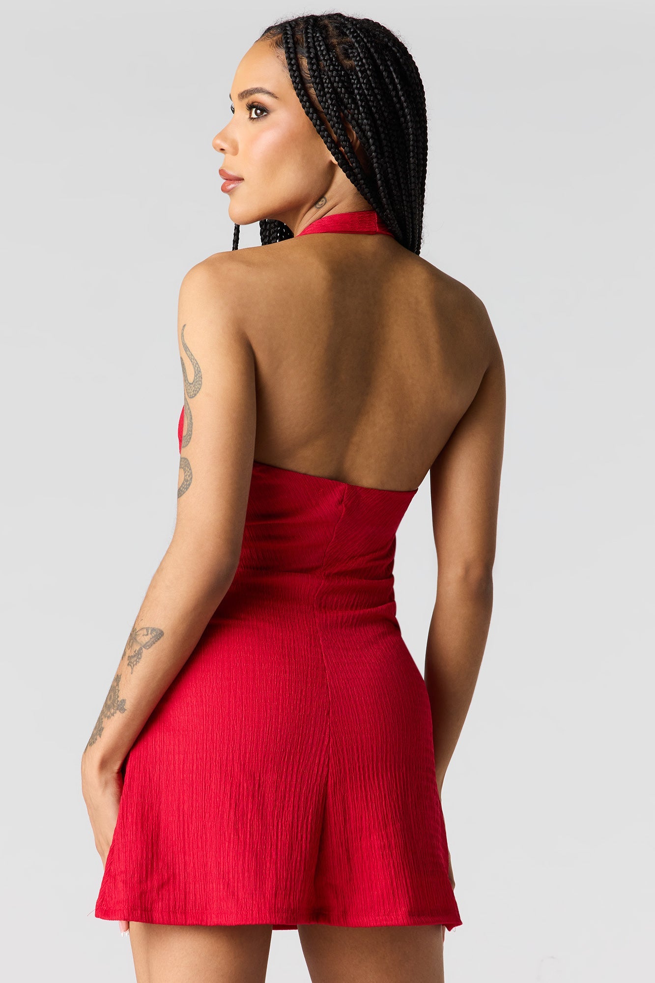 Textured Cut-Out Front Cinched Mini Dress