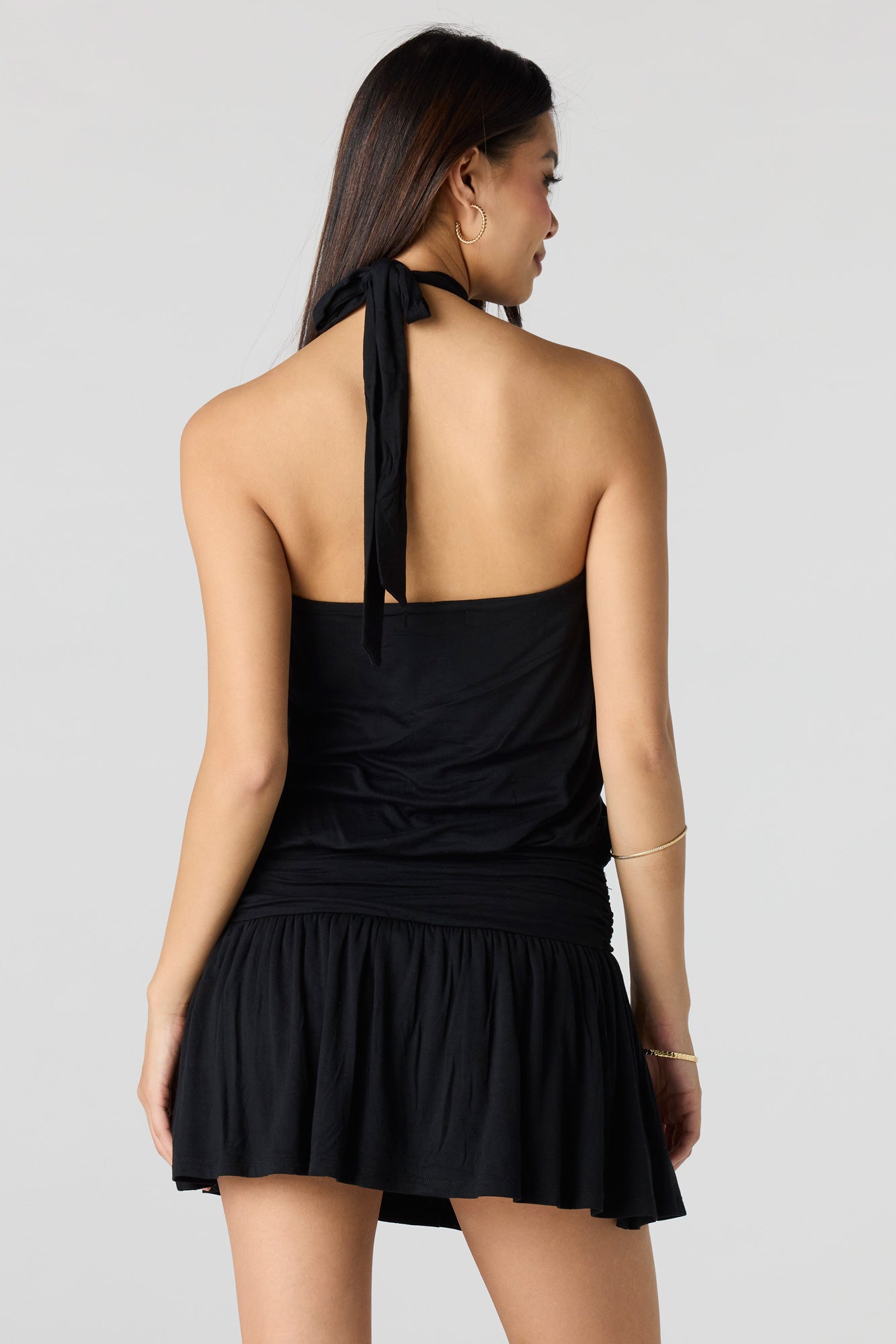 Draped Halter Mini Romper Dress