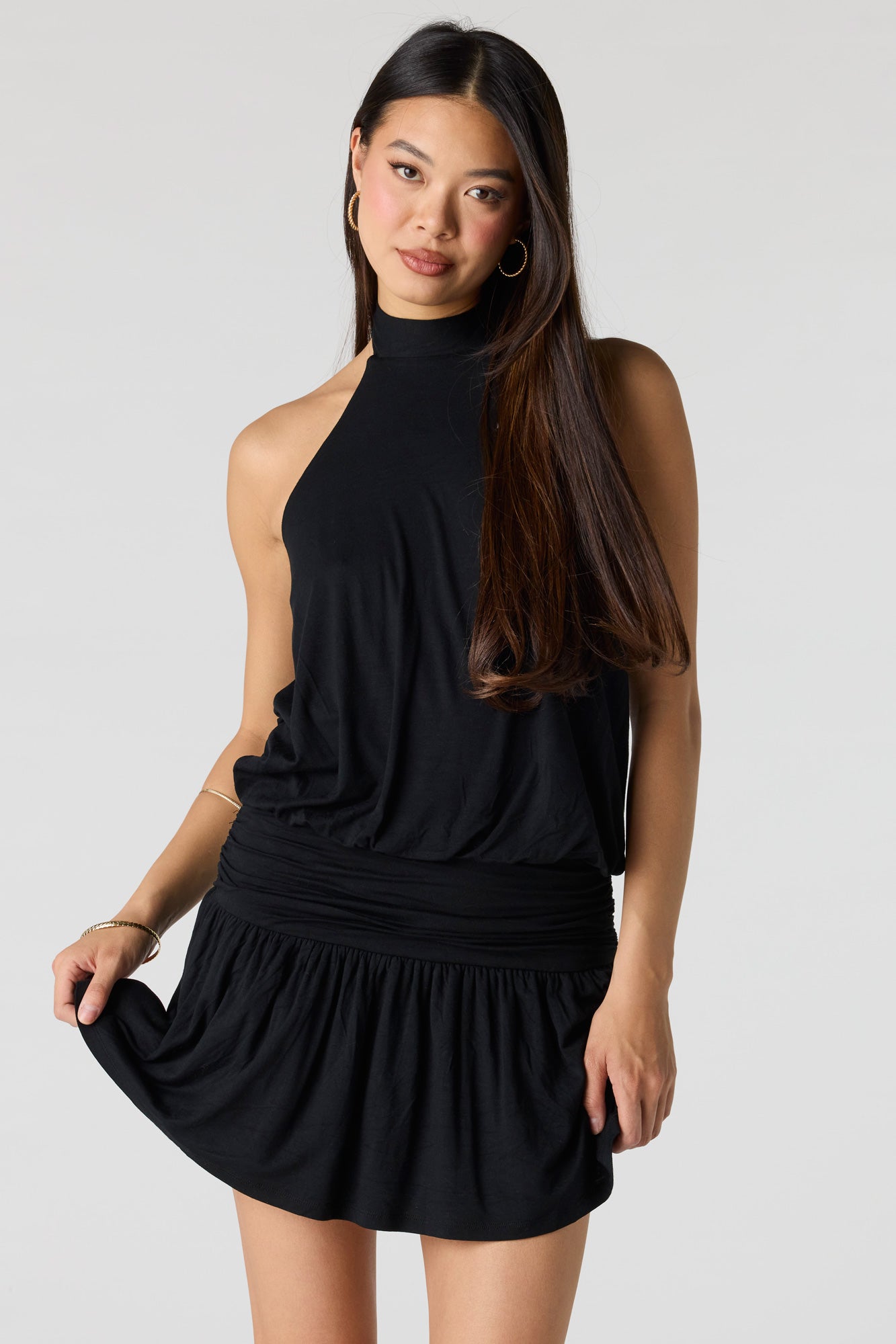 Draped Halter Mini Romper Dress