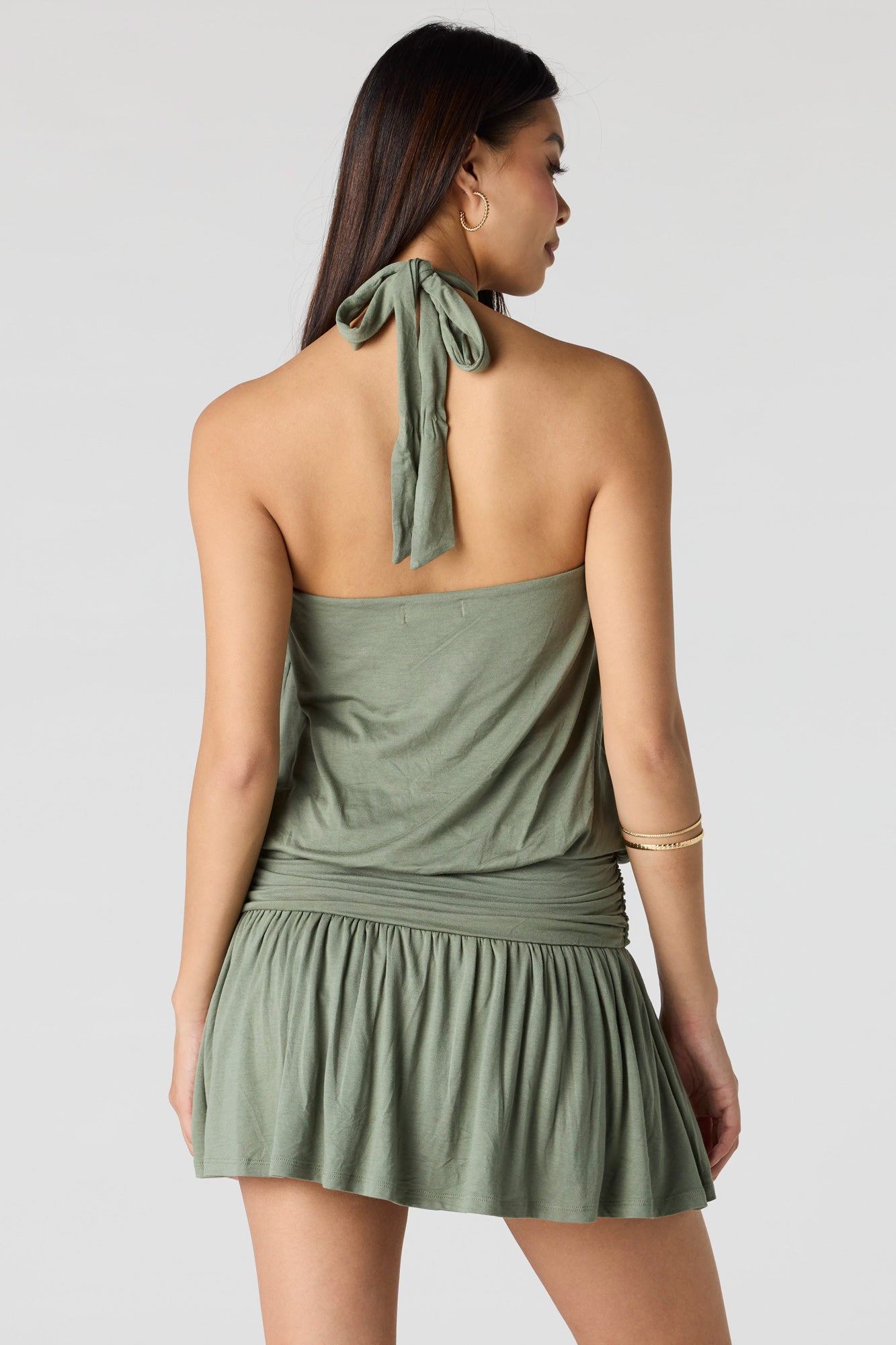 Draped Halter Mini Romper Dress