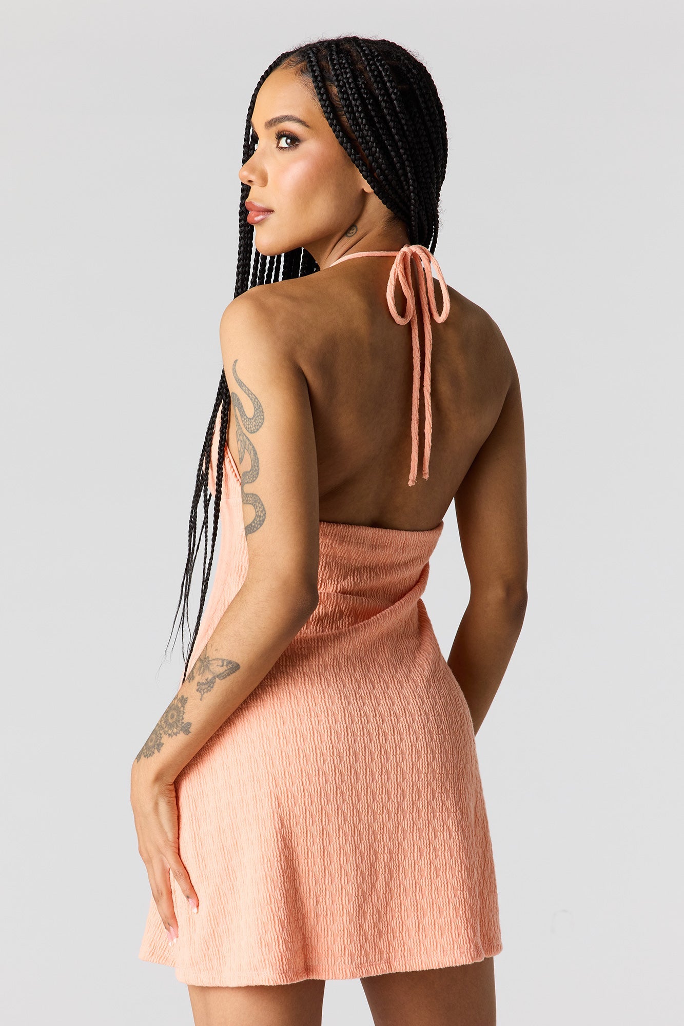 Beaded Knit Halter Mini Dress