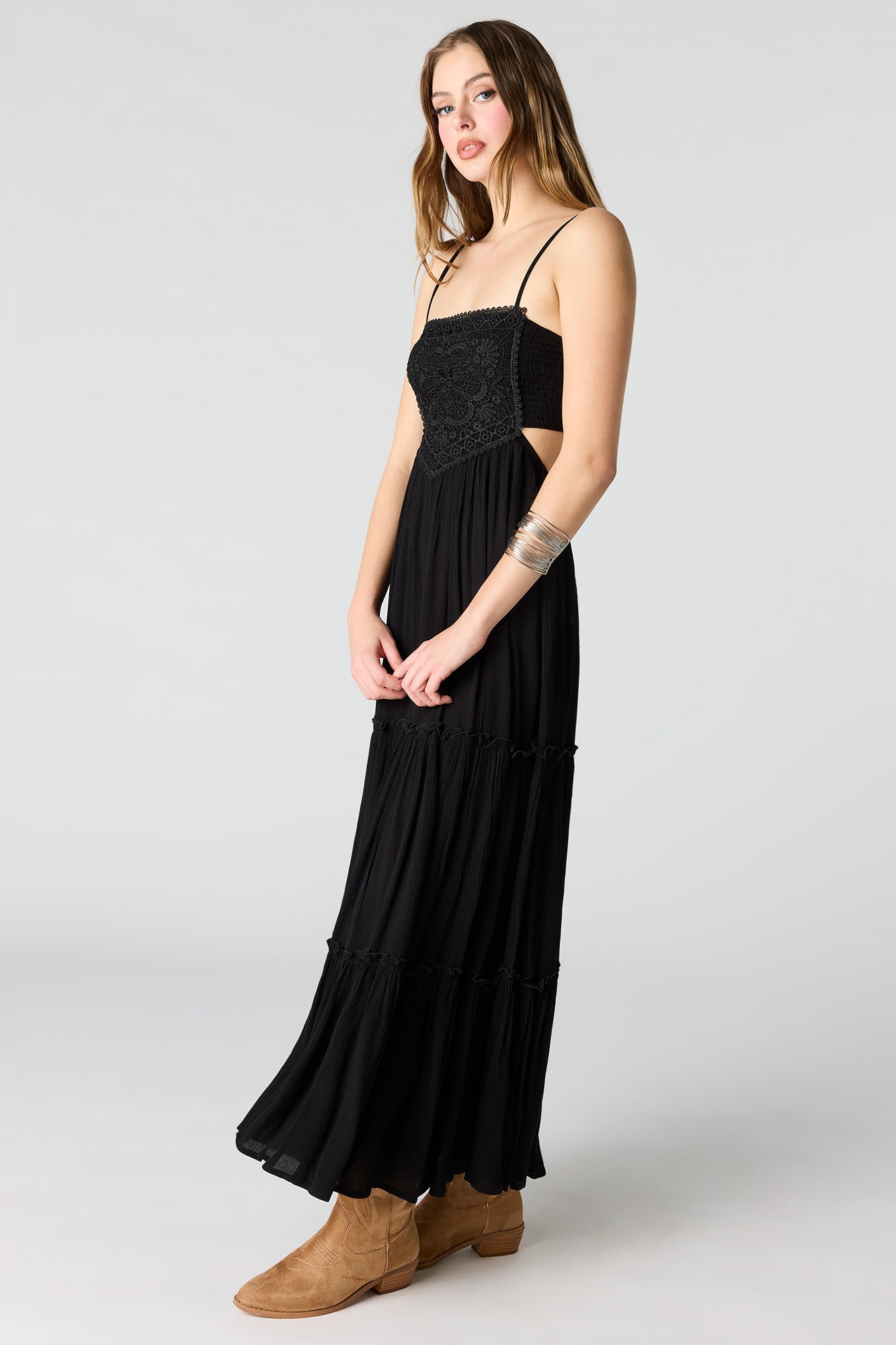 Textured Tiered Midi Dress