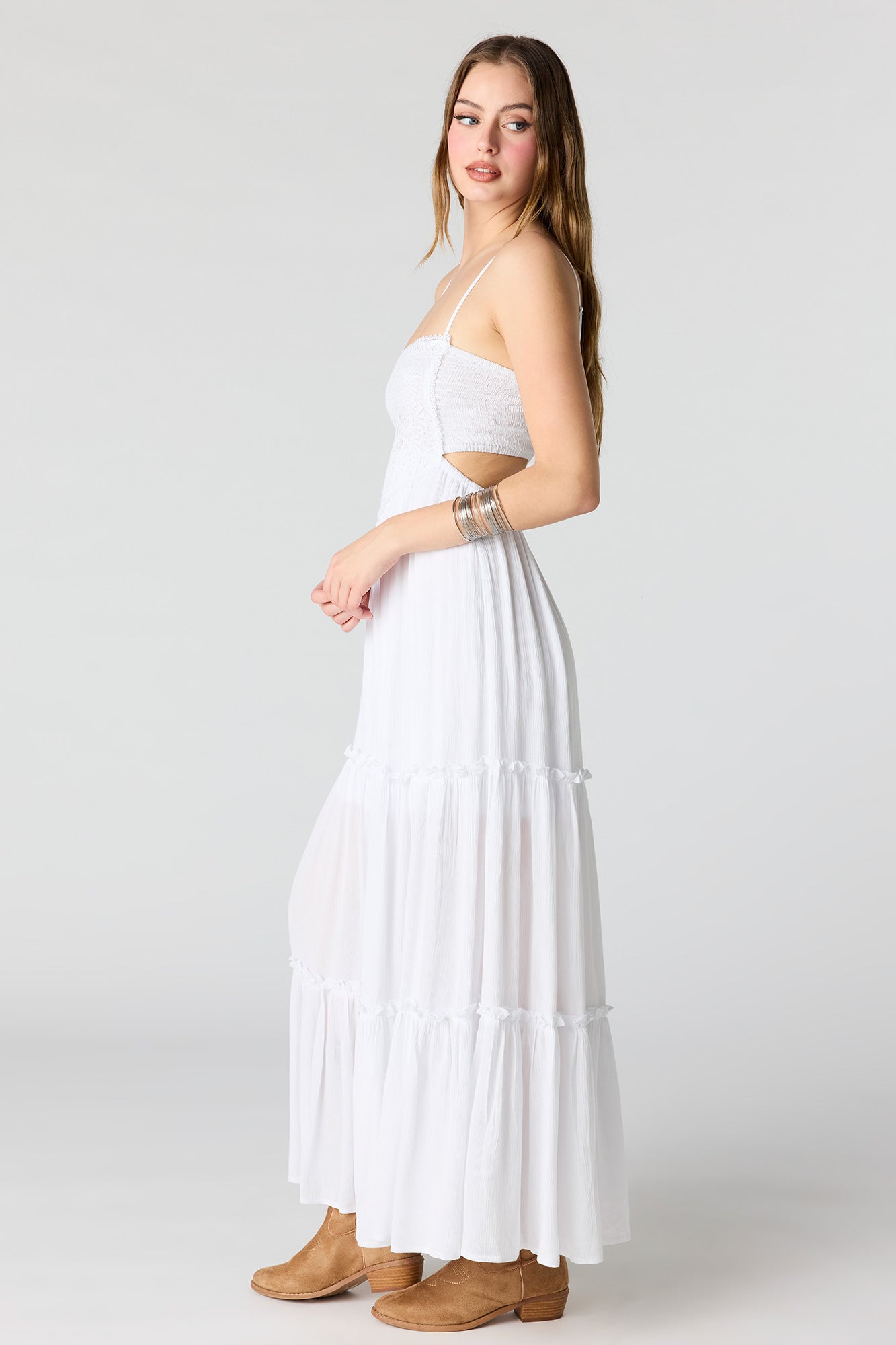 Textured Tiered Midi Dress