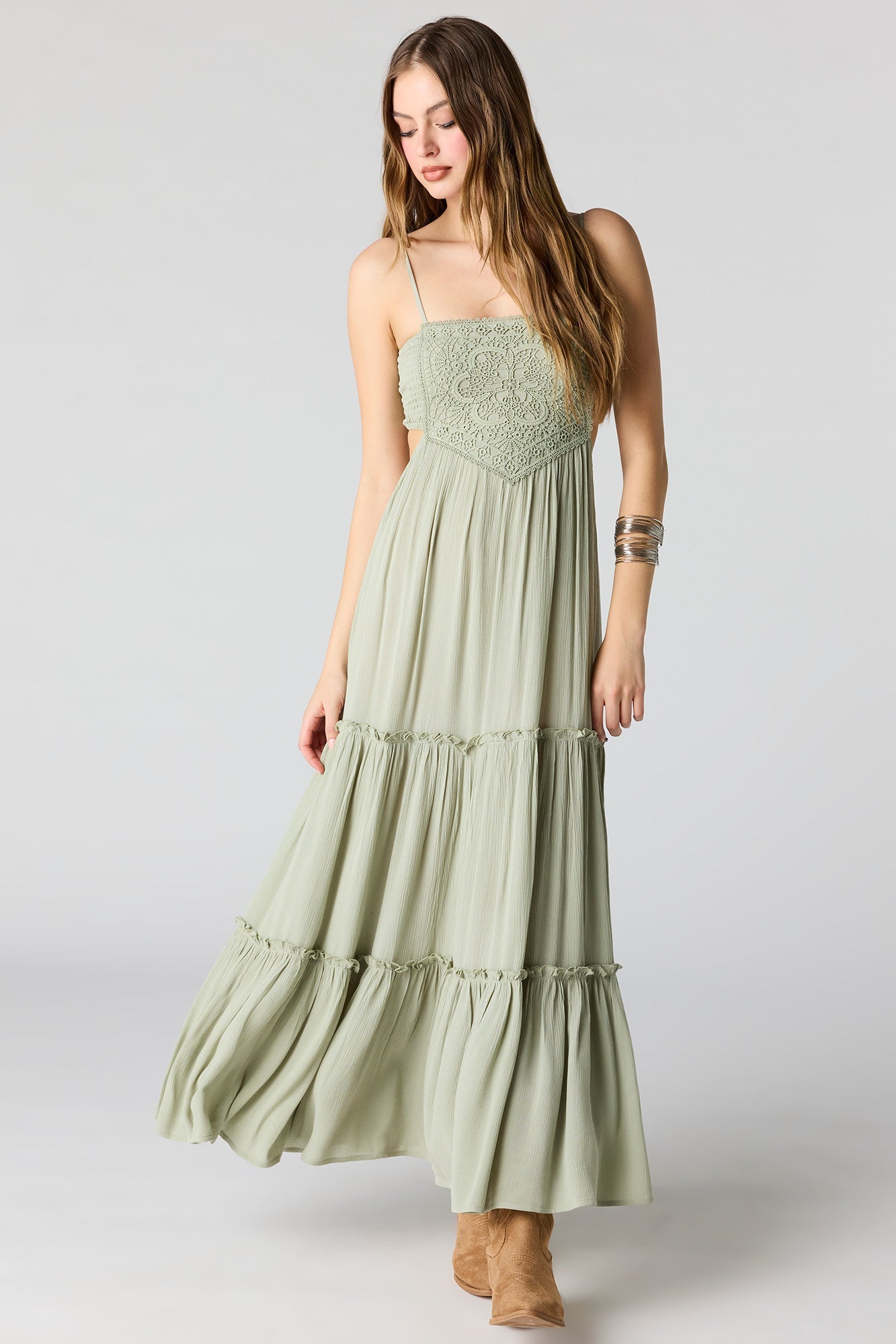 Textured Tiered Midi Dress