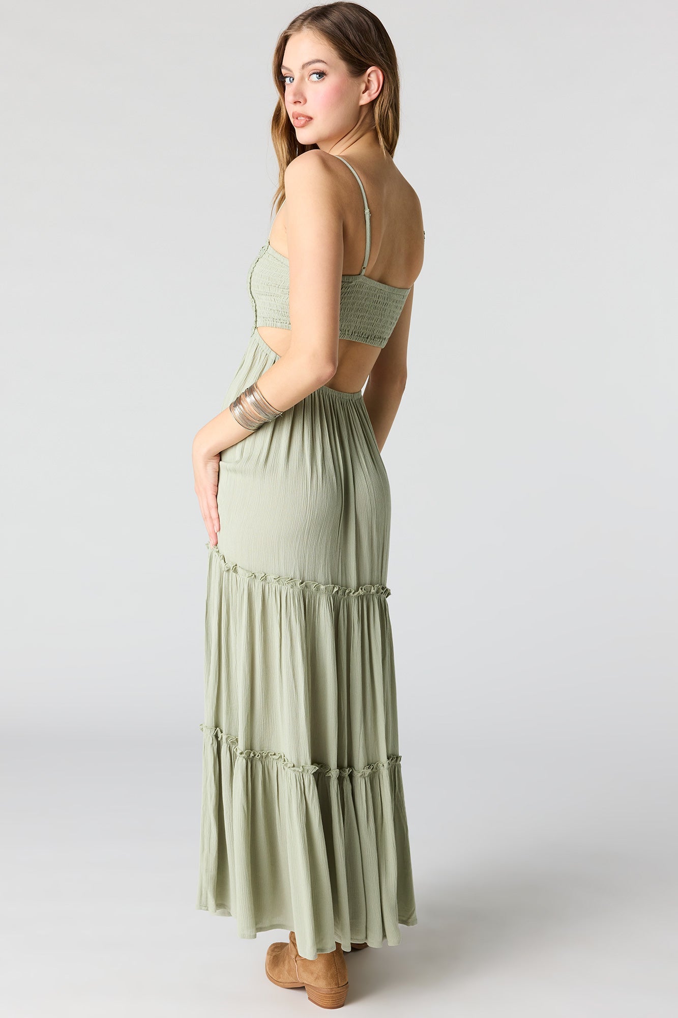 Textured Tiered Midi Dress