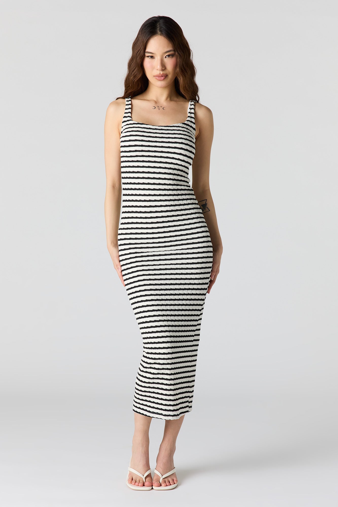 Textured Square Neck Bodycon Midi Dress