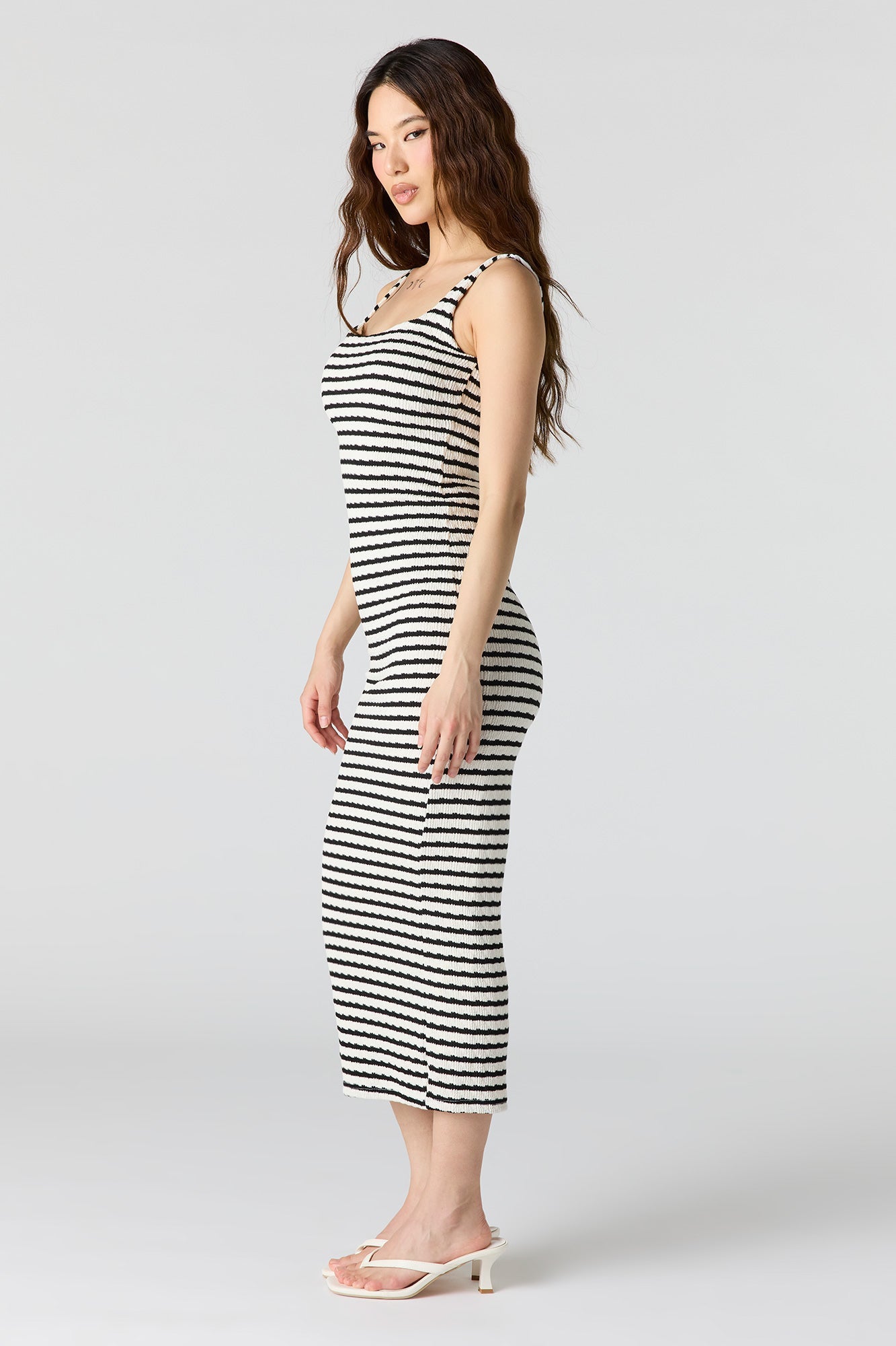Textured Square Neck Bodycon Midi Dress