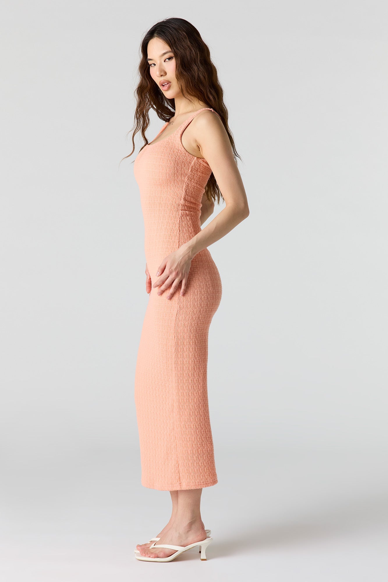 Textured Square Neck Bodycon Midi Dress