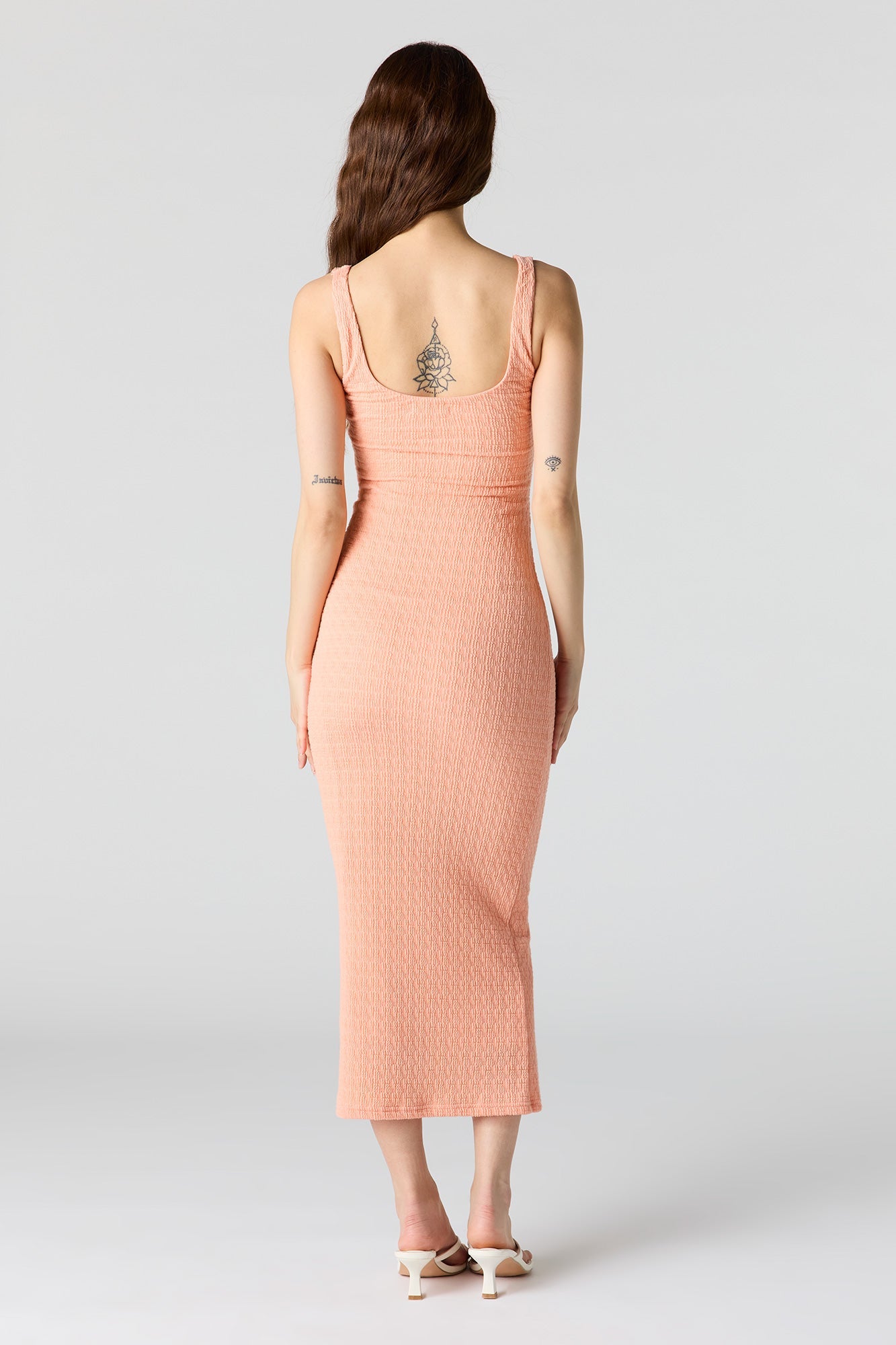 Textured Square Neck Bodycon Midi Dress