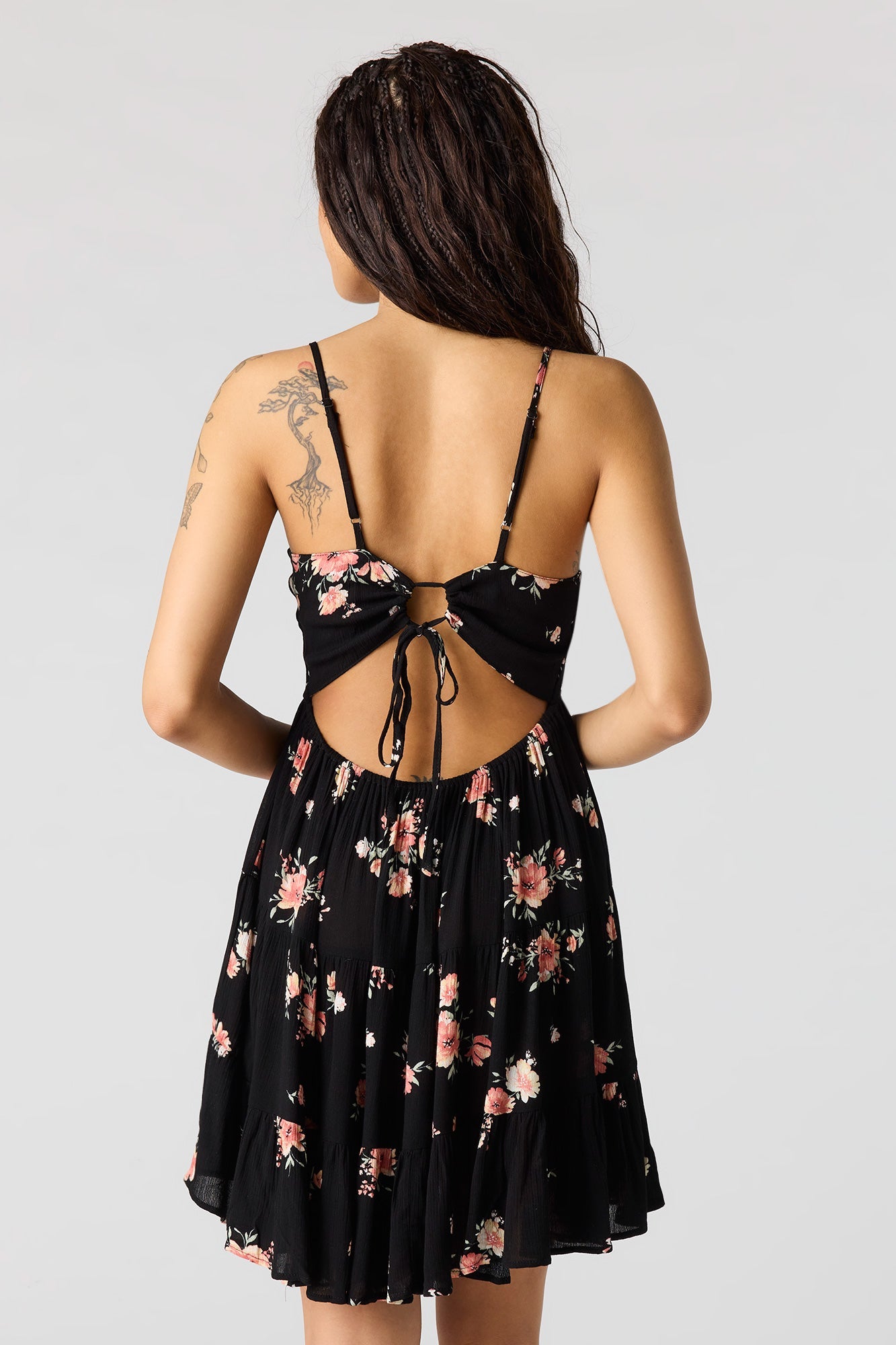 Braless Tie Back Tiered Mini Dress