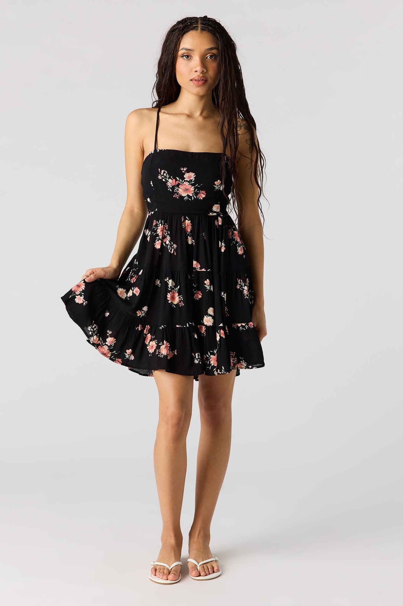 Braless Tie Back Tiered Mini Dress