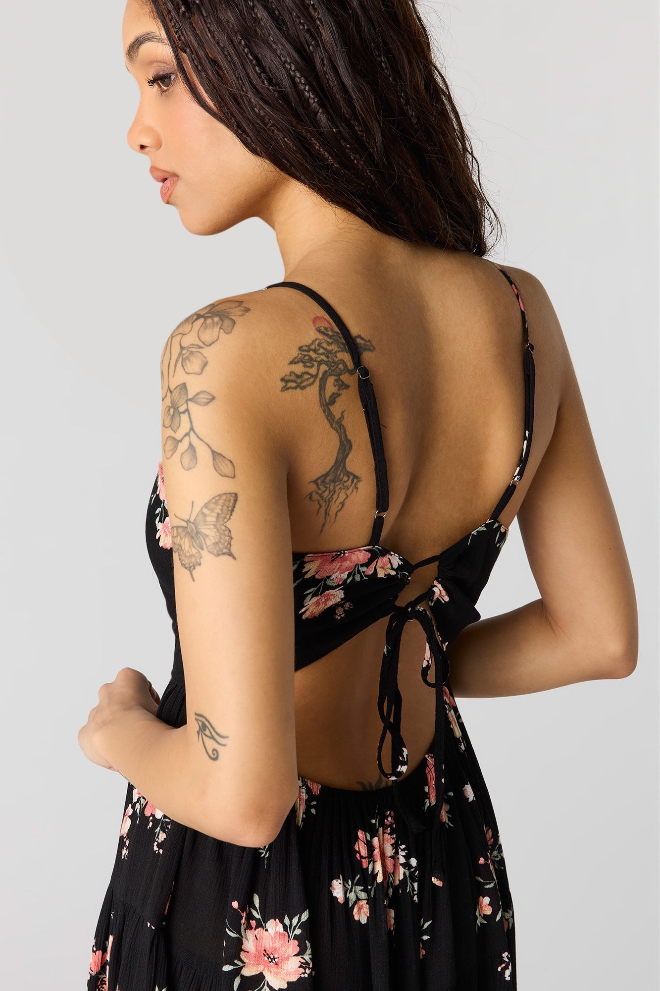 Braless Tie Back Tiered Mini Dress