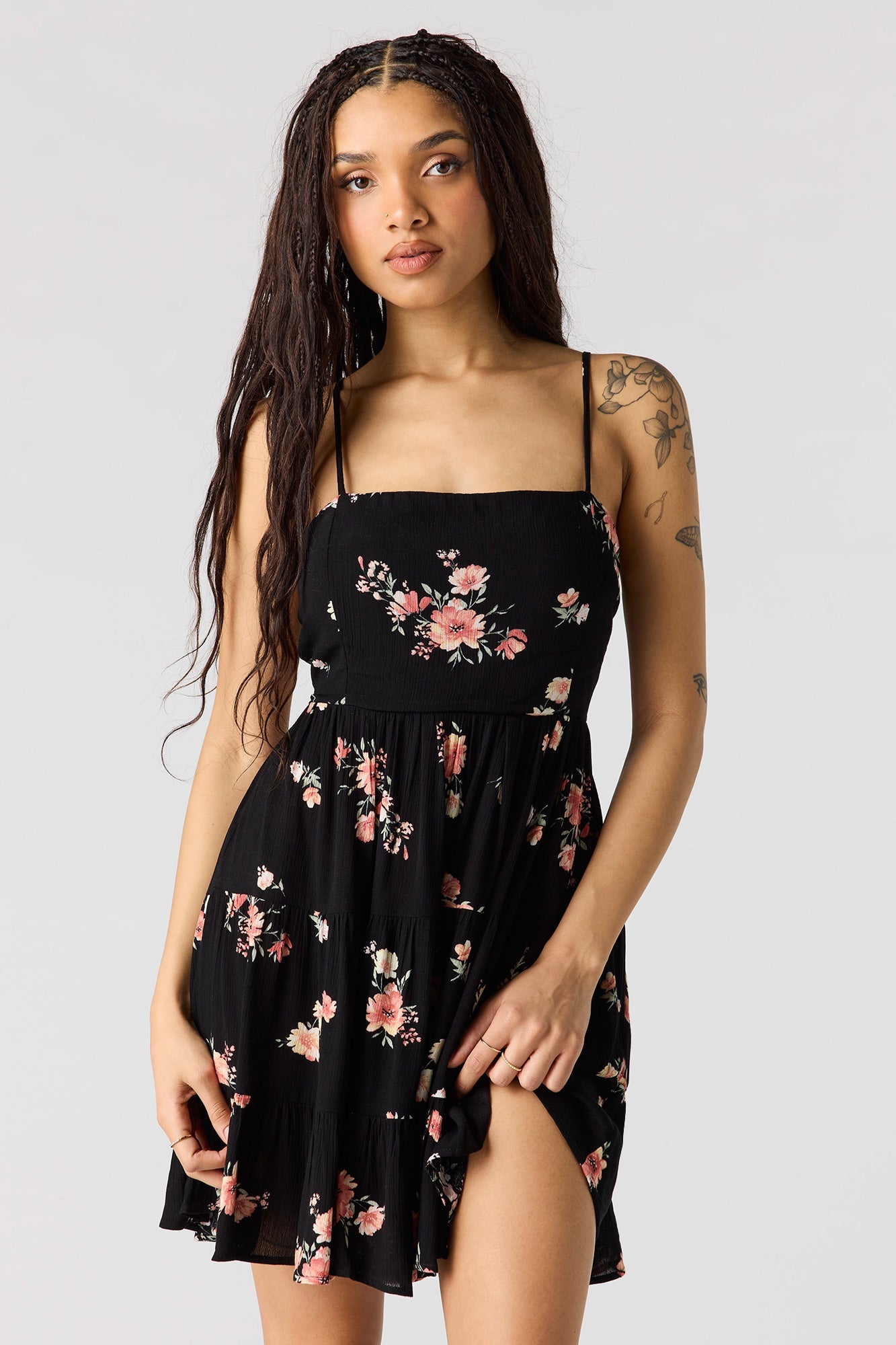 Braless Tie Back Tiered Mini Dress