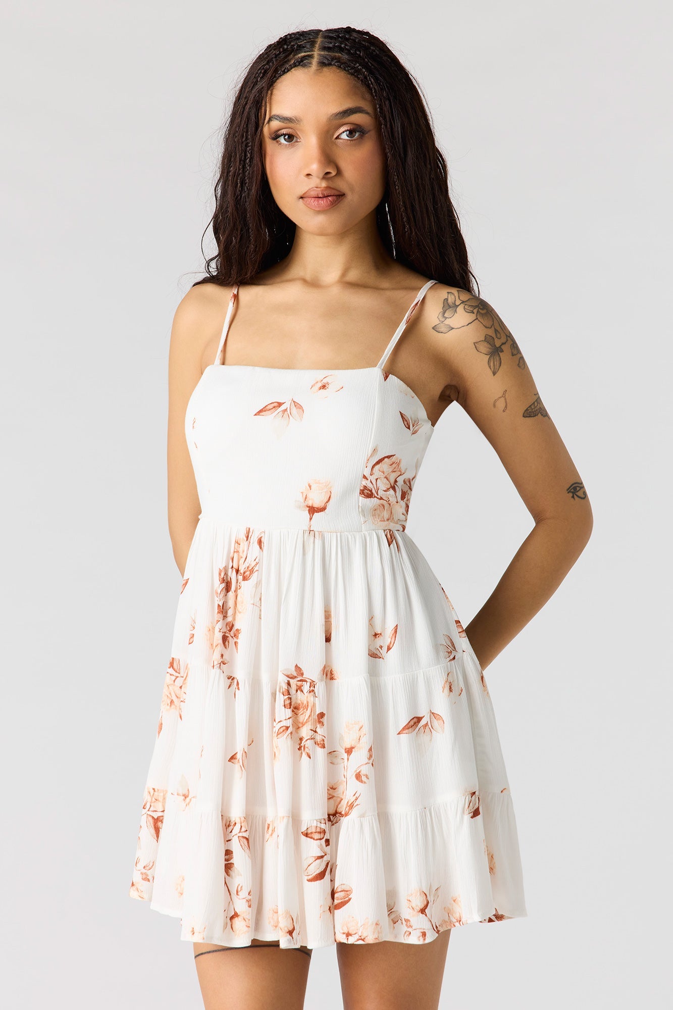 Braless Tie Back Tiered Mini Dress
