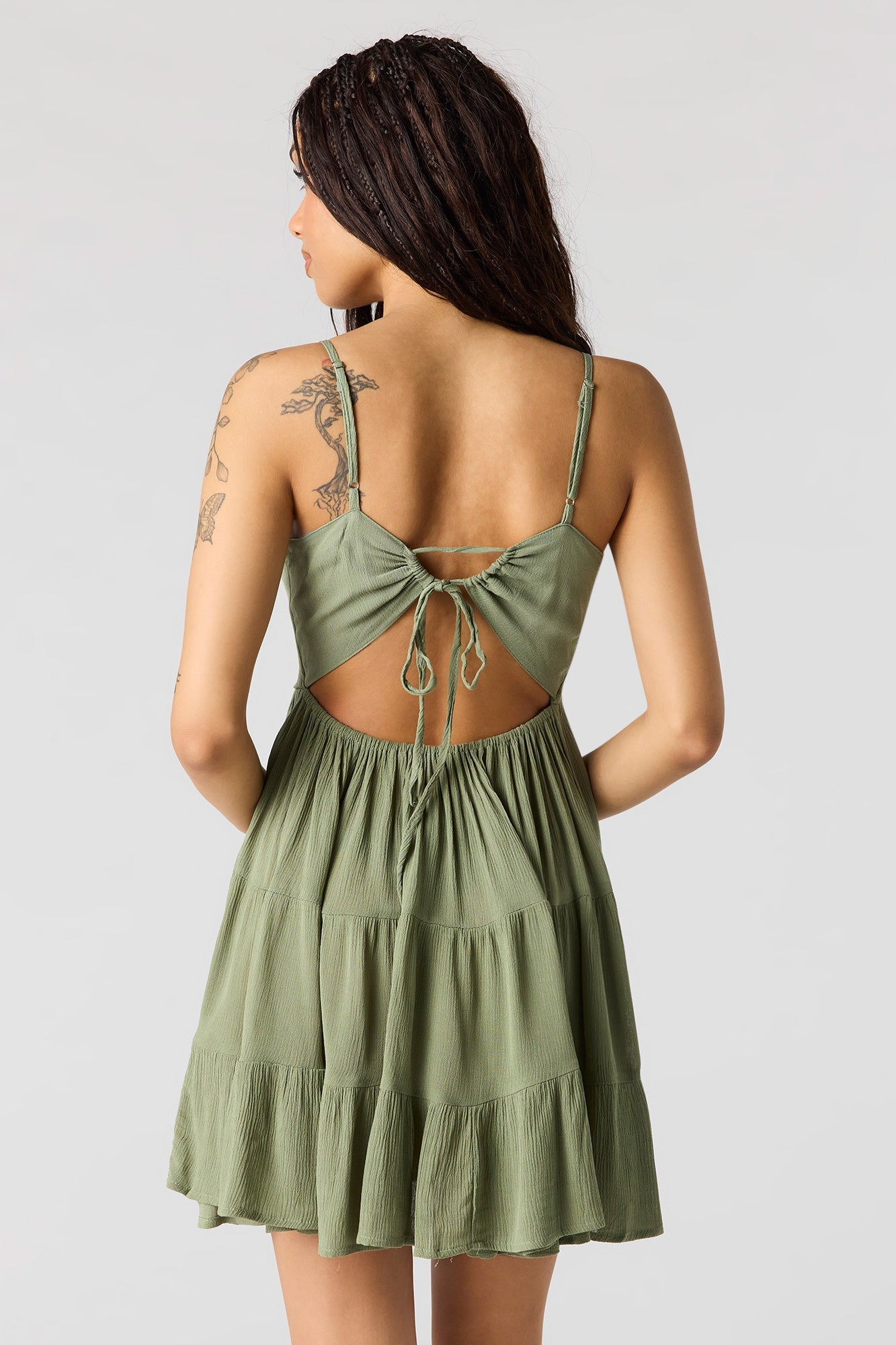 Braless Tie Back Tiered Mini Dress